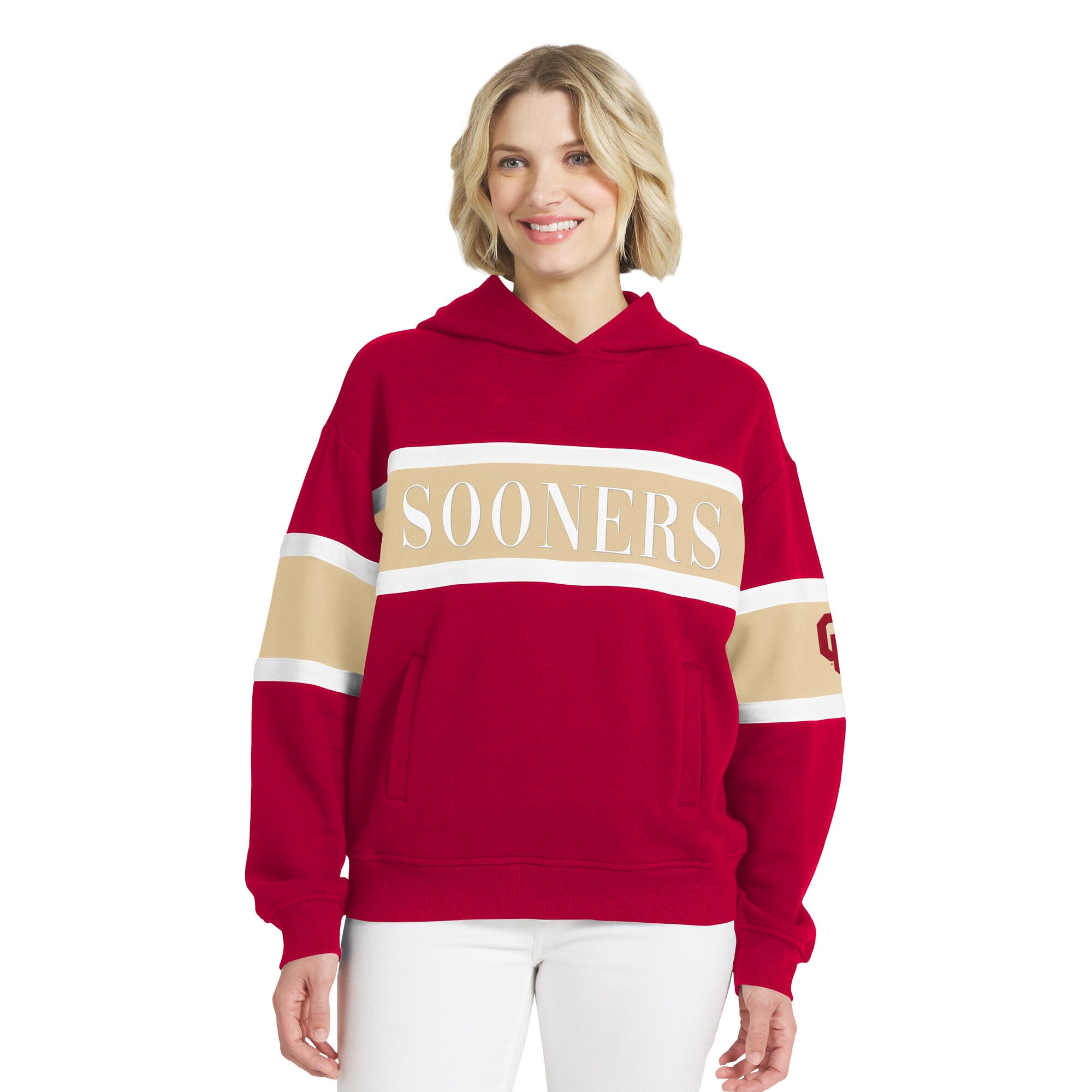 Sweat à capuche colorblock Crimson Oklahoma Sooners de la marque WEAR by Erin Andrews pour femmes