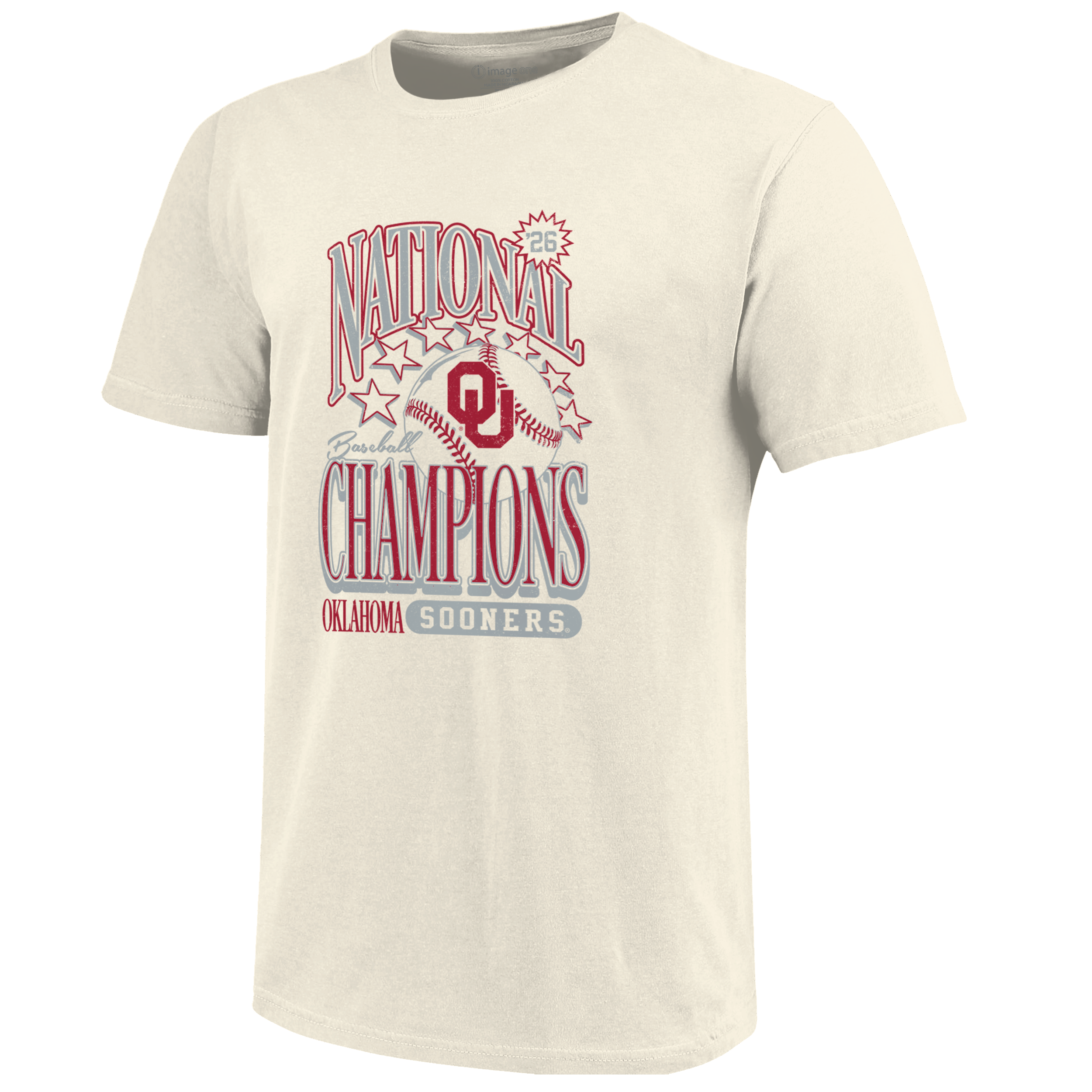 Youth Image One Cream Oklahoma Sooners 2026 NCAA Baseball Men's College World Series Champions Stars T-Shirt