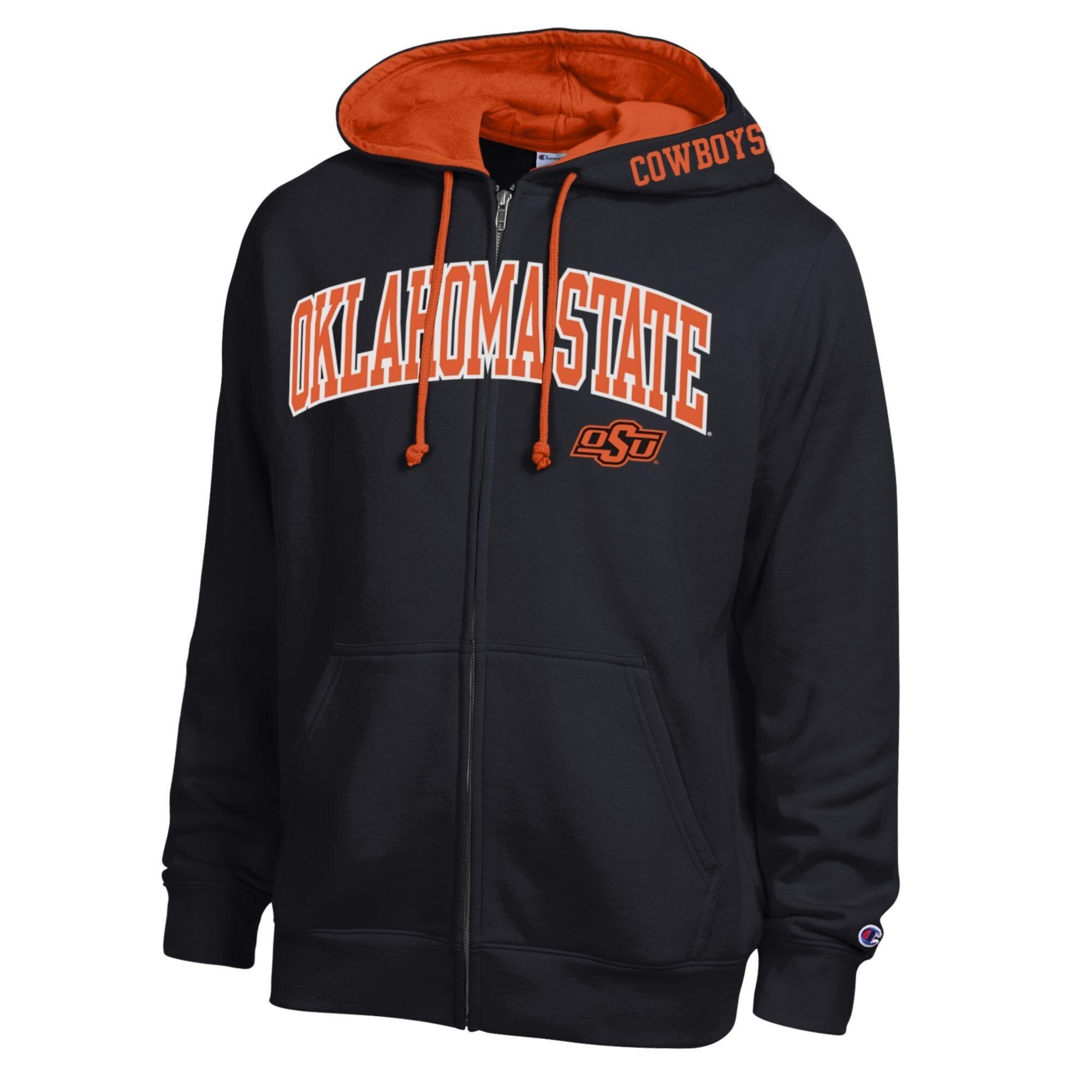 Men's Champion Black Oklahoma State Cowboys Arch Logo Full-Zip Fleece Hoodie