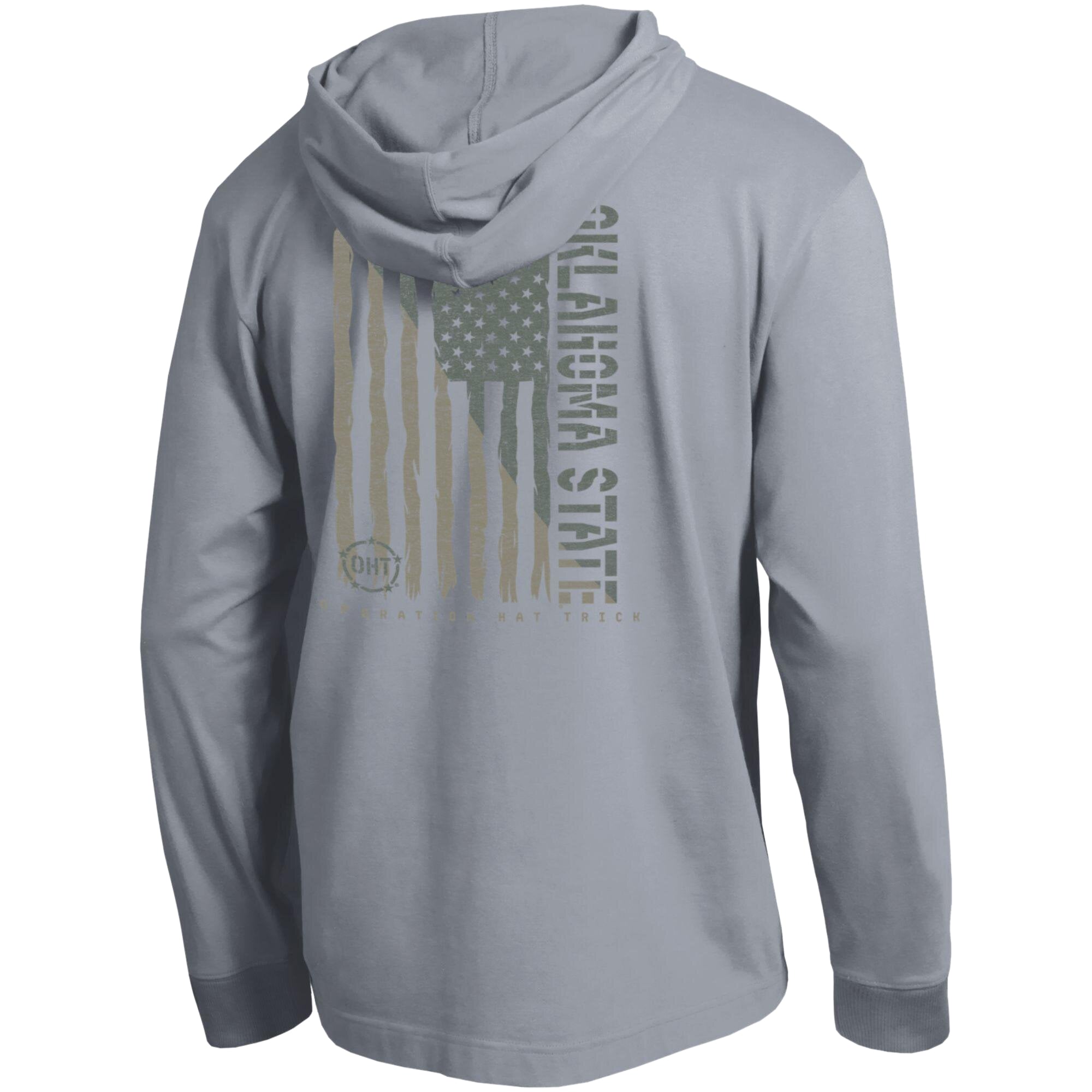 Men's Champion Gray Oklahoma State Cowboys Operation Hat Trick Flag Hooded Long Sleeve T-Shirt