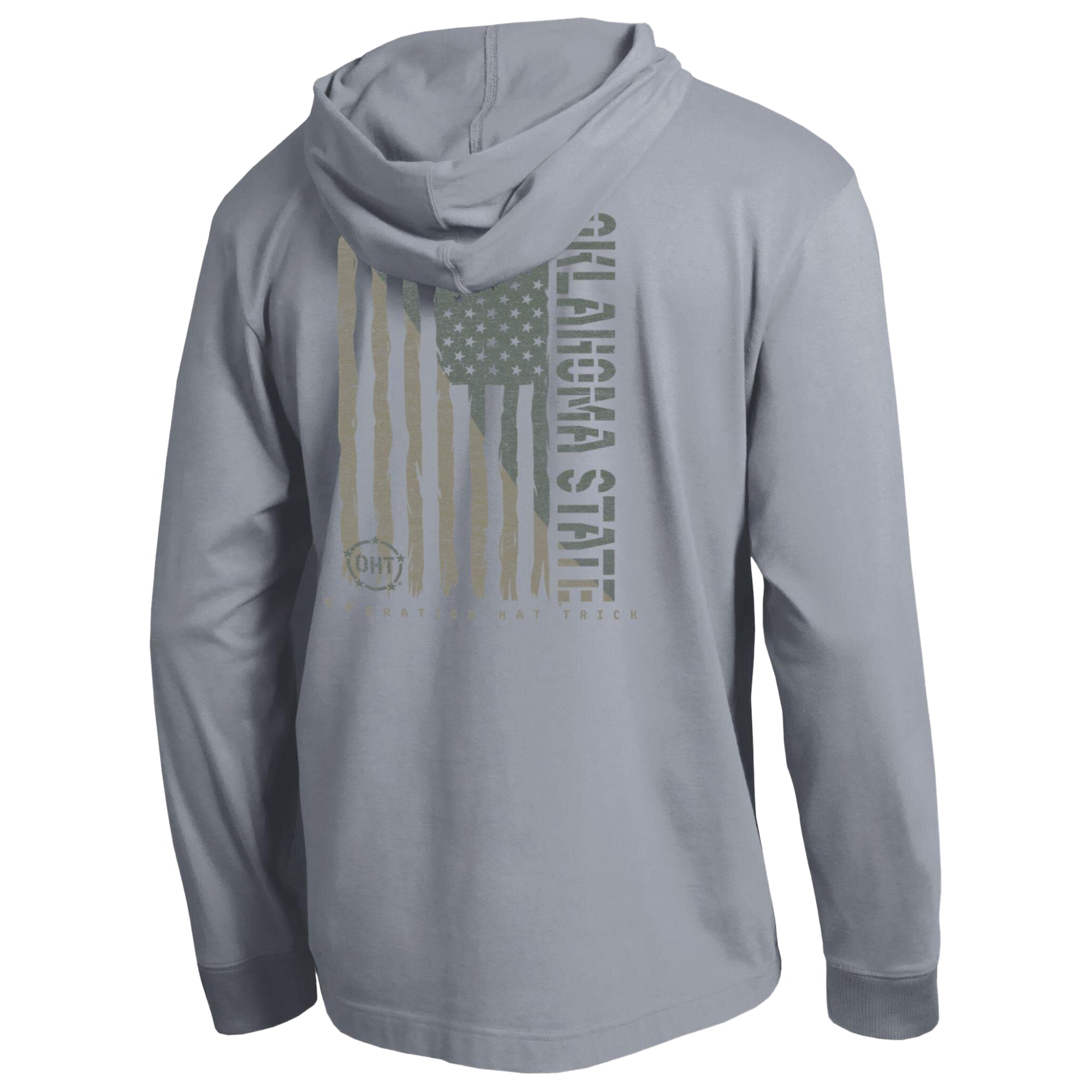 T-shirt à manches longues et capuche Champion Heather Gray Oklahoma State Cowboys Operation Hat Trick Flag pour homme