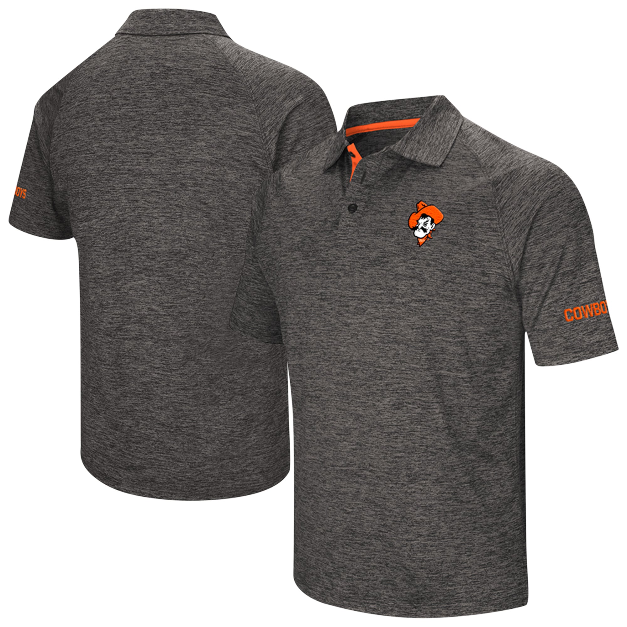 Men's Colosseum Heather Black Oklahoma State Cowboys Big & Tall Down Swing Raglan Polo