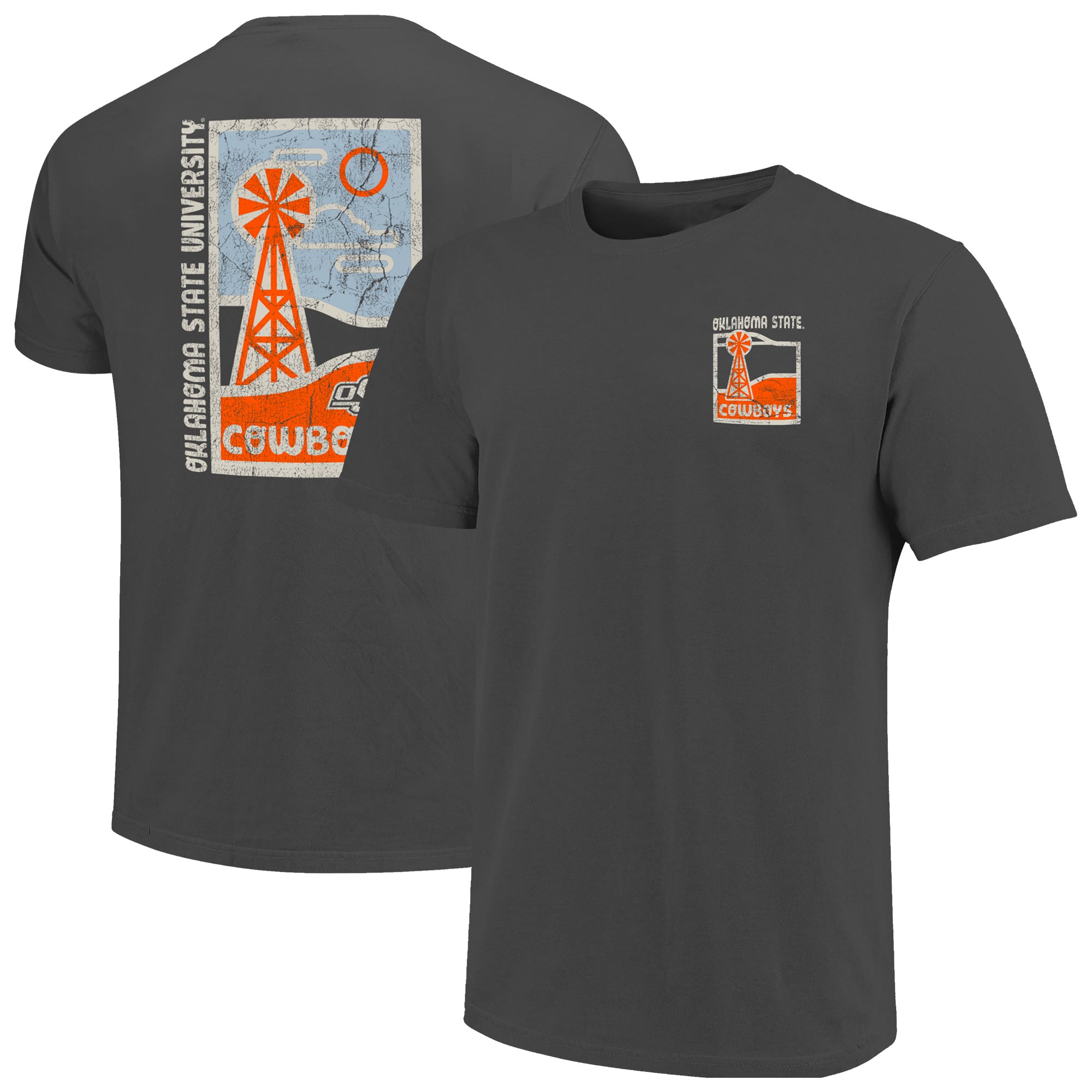 T-shirt homme Oklahoma State Cowboys, couleur graphite, couleurs confort, graphismes minimalistes et vieillis
