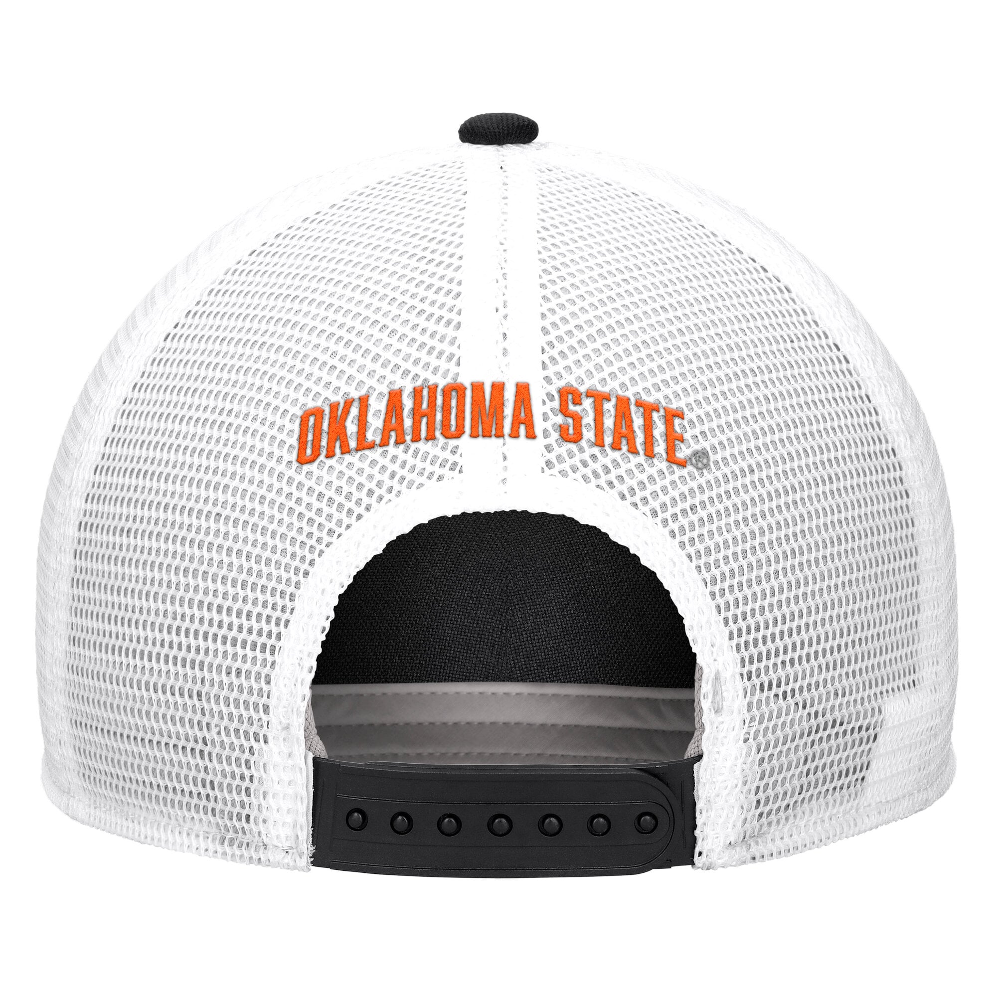 Casquette trucker ajustable Nike noire pour homme, modèle Oklahoma State Cowboys 2026, avec corde de sécurité.
