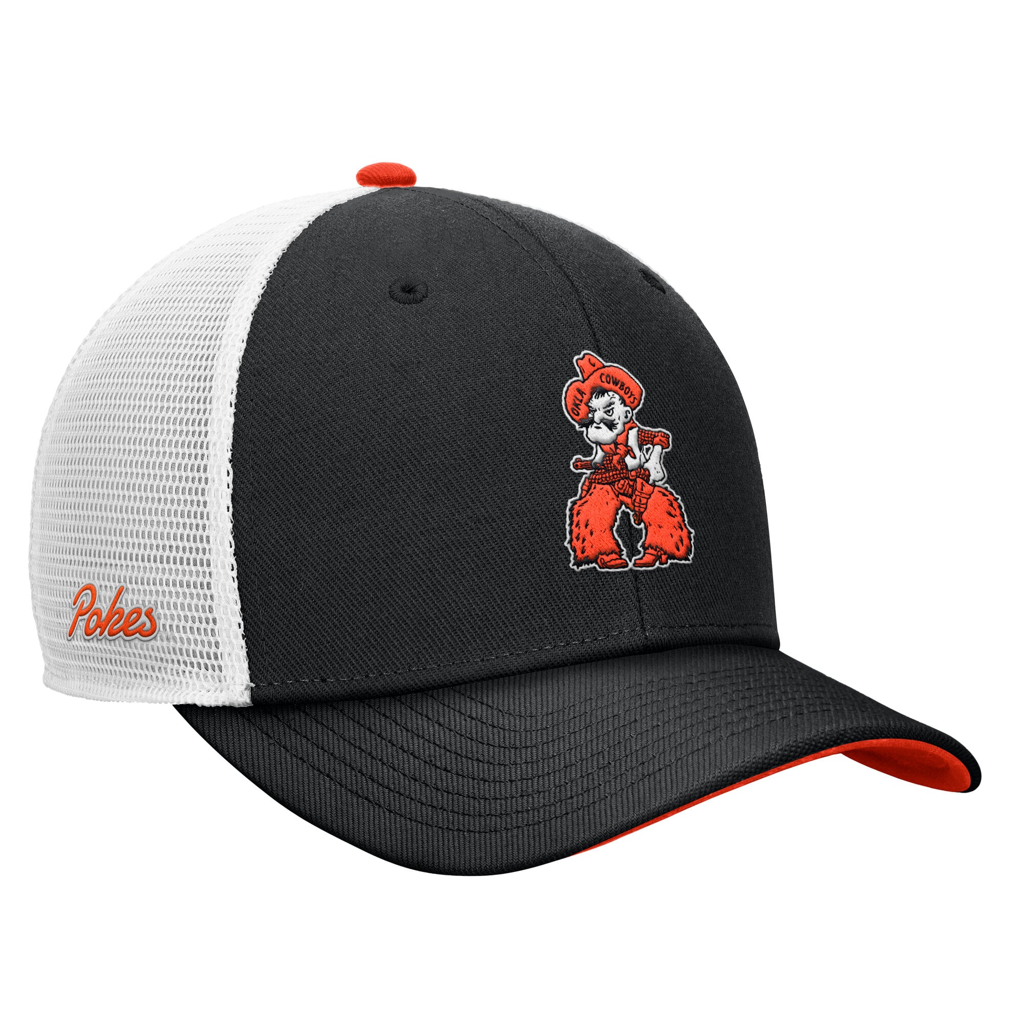 Casquette trucker ajustable Nike noire pour homme, modèle Legacy Mascot des Oklahoma State Cowboys.