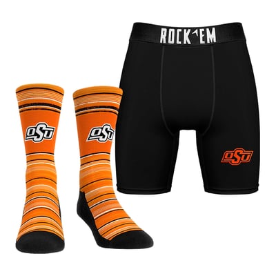  Oklahoma State Cowboys Rock Em Primary Crew Socks & Boxer Briefs Combo Pack