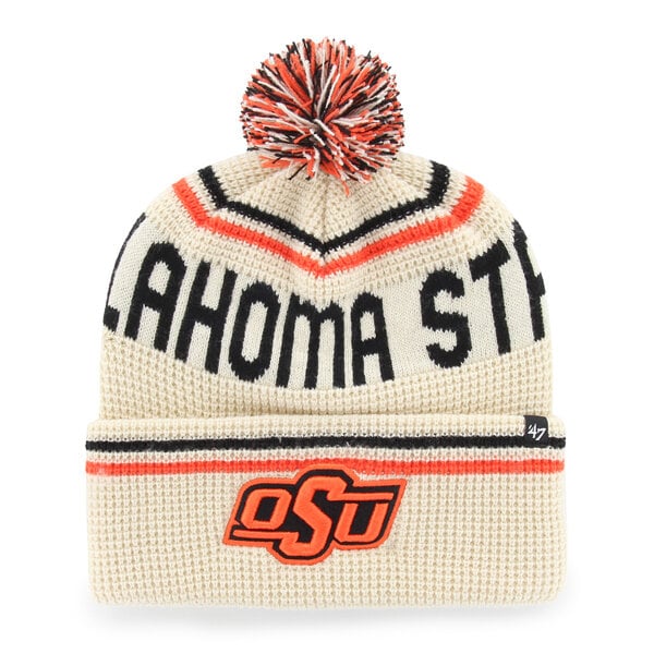 Bonnet unisexe '47 Cream Oklahoma State Cowboys en maille gaufrée à revers avec pompon