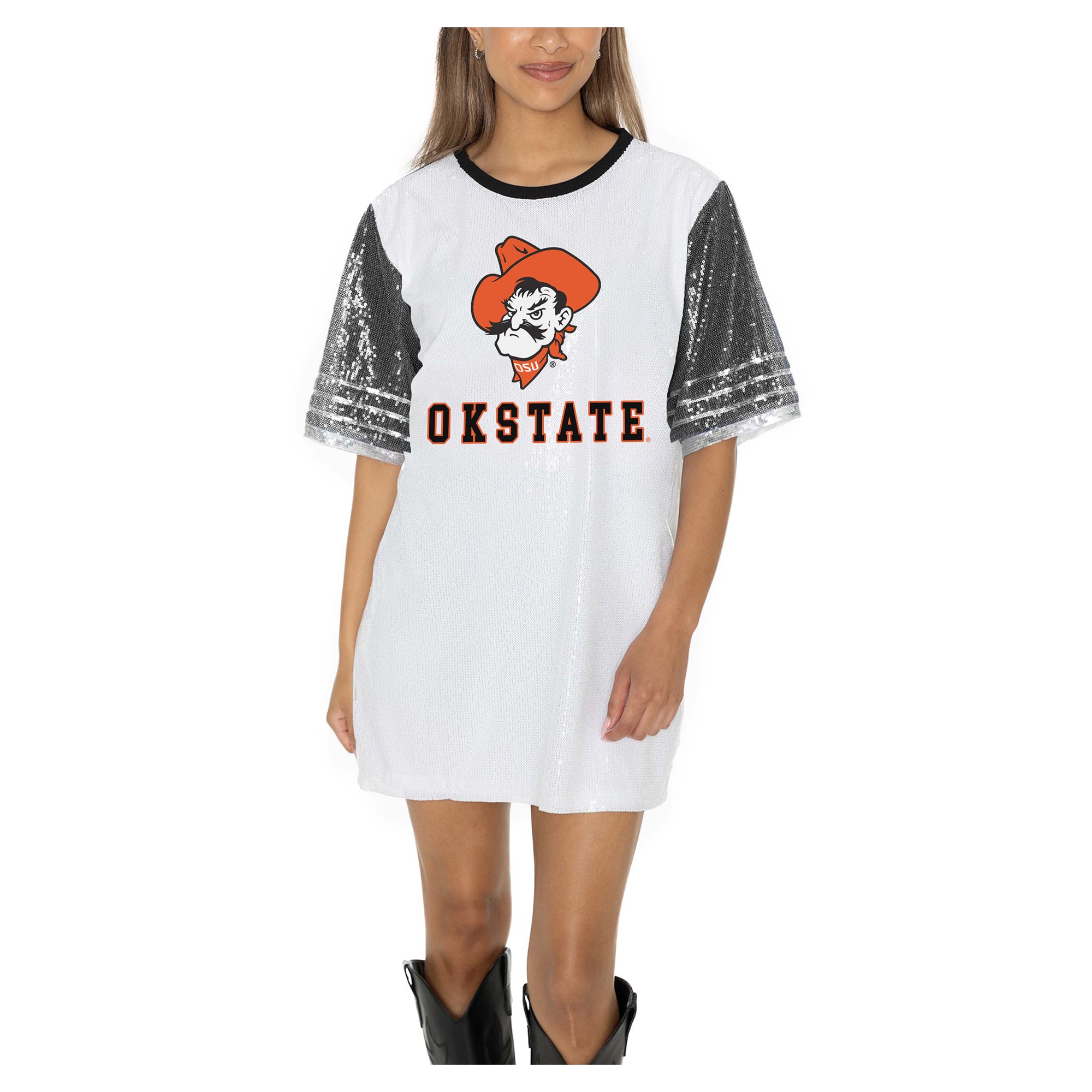 cowboys jersey dress Women's Gameday Couture White Oklahoma State Full Sequin collection:mini