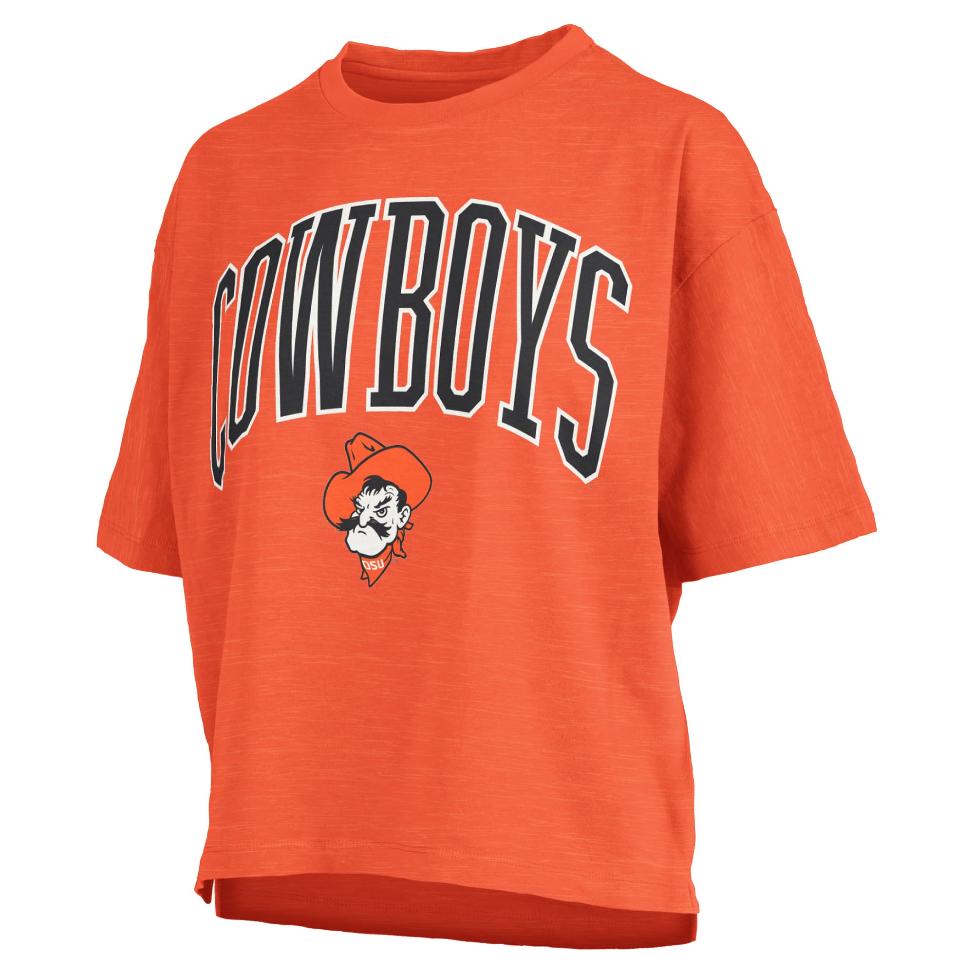 T-shirt oversize Pressbox Orange Oklahoma State Cowboys pour femmes, logo Nelson Arch Over, en flammèche