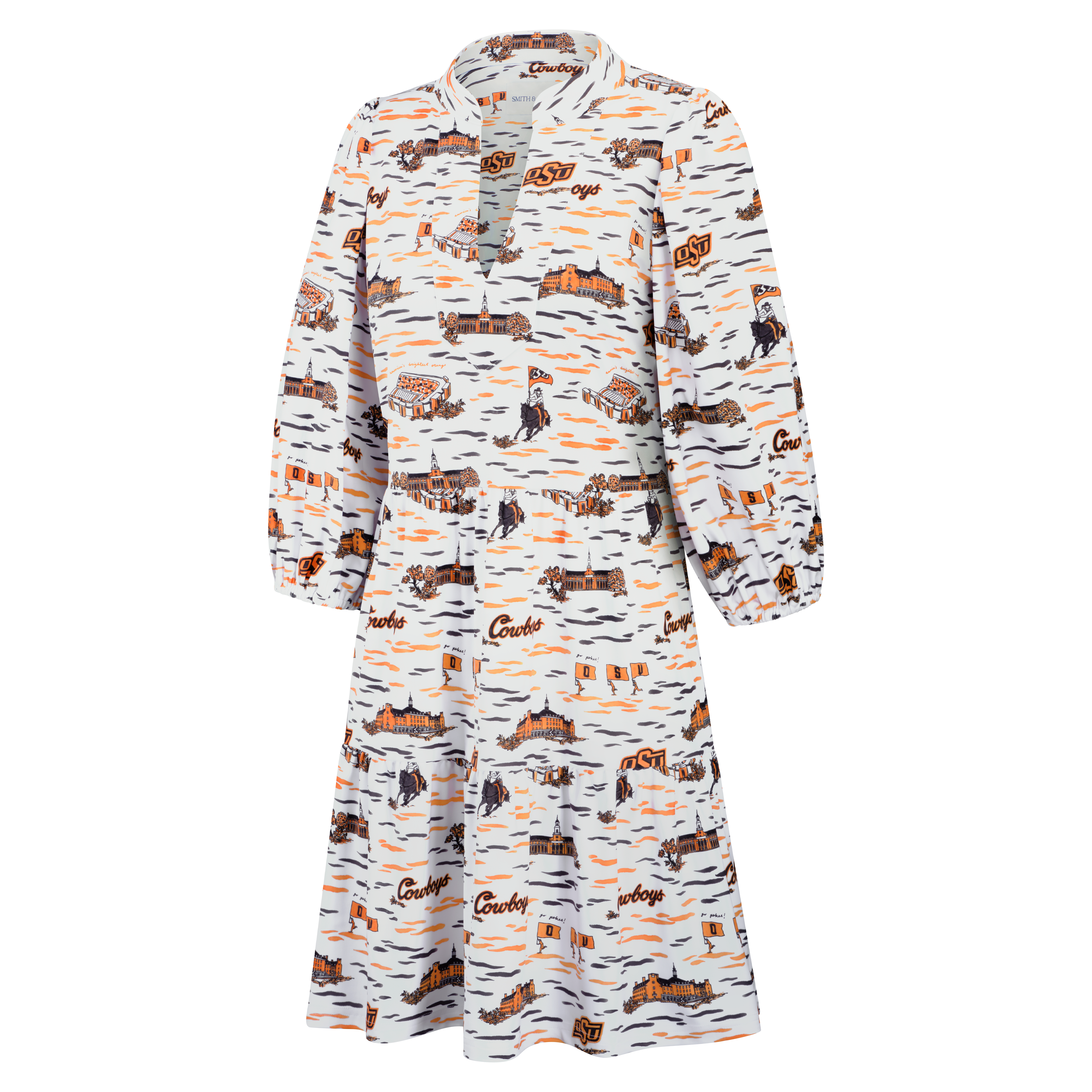 Women's Smith & Quinn White Oklahoma State Cowboys 3/4 Sleeve Toile Tory Dress