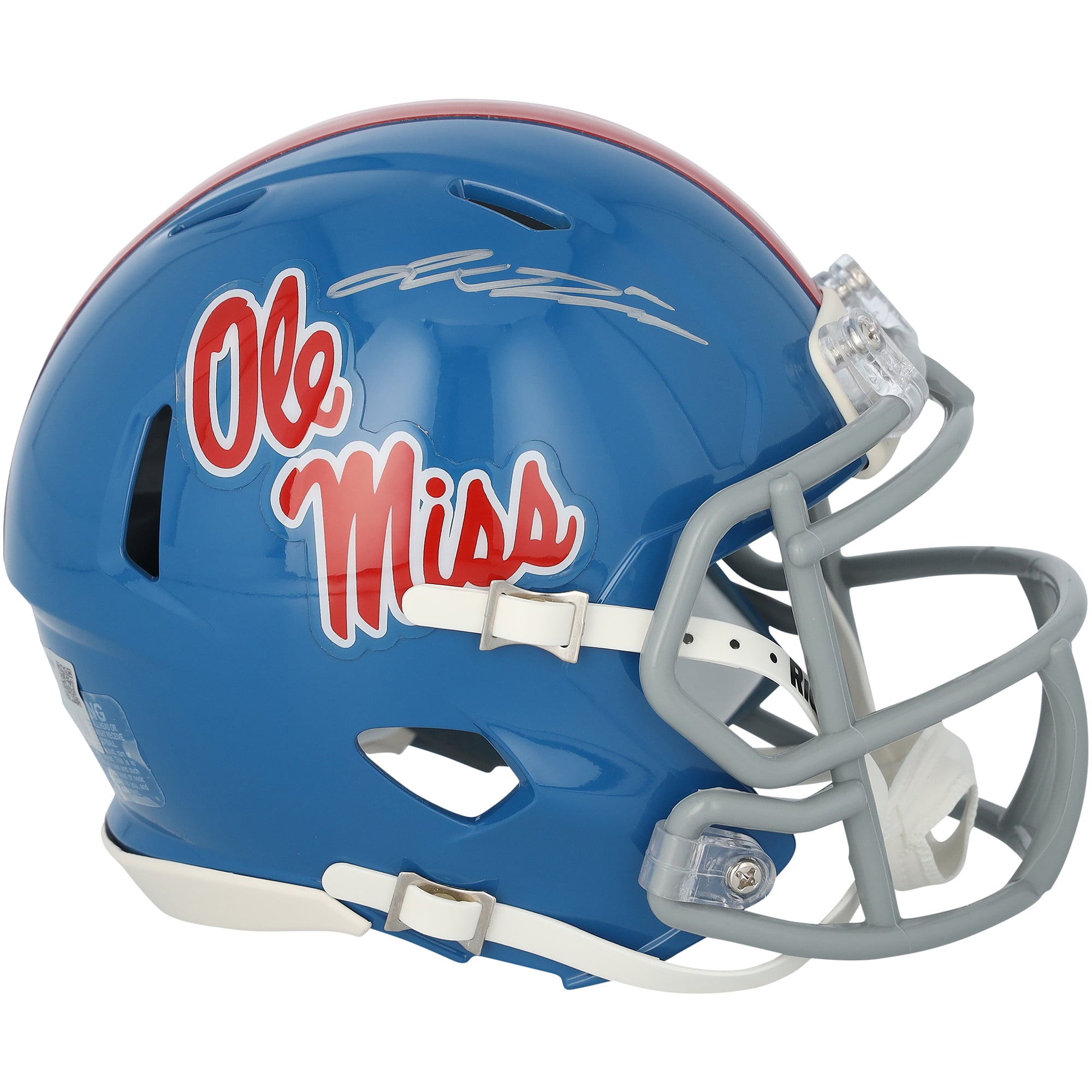 Casque Riddell Speed Mini bleu poudre dédicacé par Jaxson Dart des Ole Miss Rebels