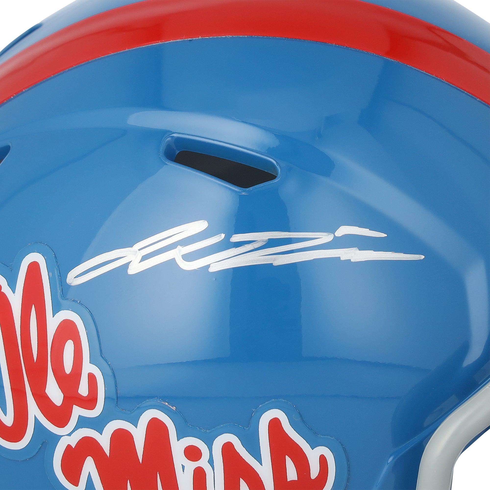 Casque Riddell Speed Mini bleu poudre dédicacé par Jaxson Dart des Ole Miss Rebels