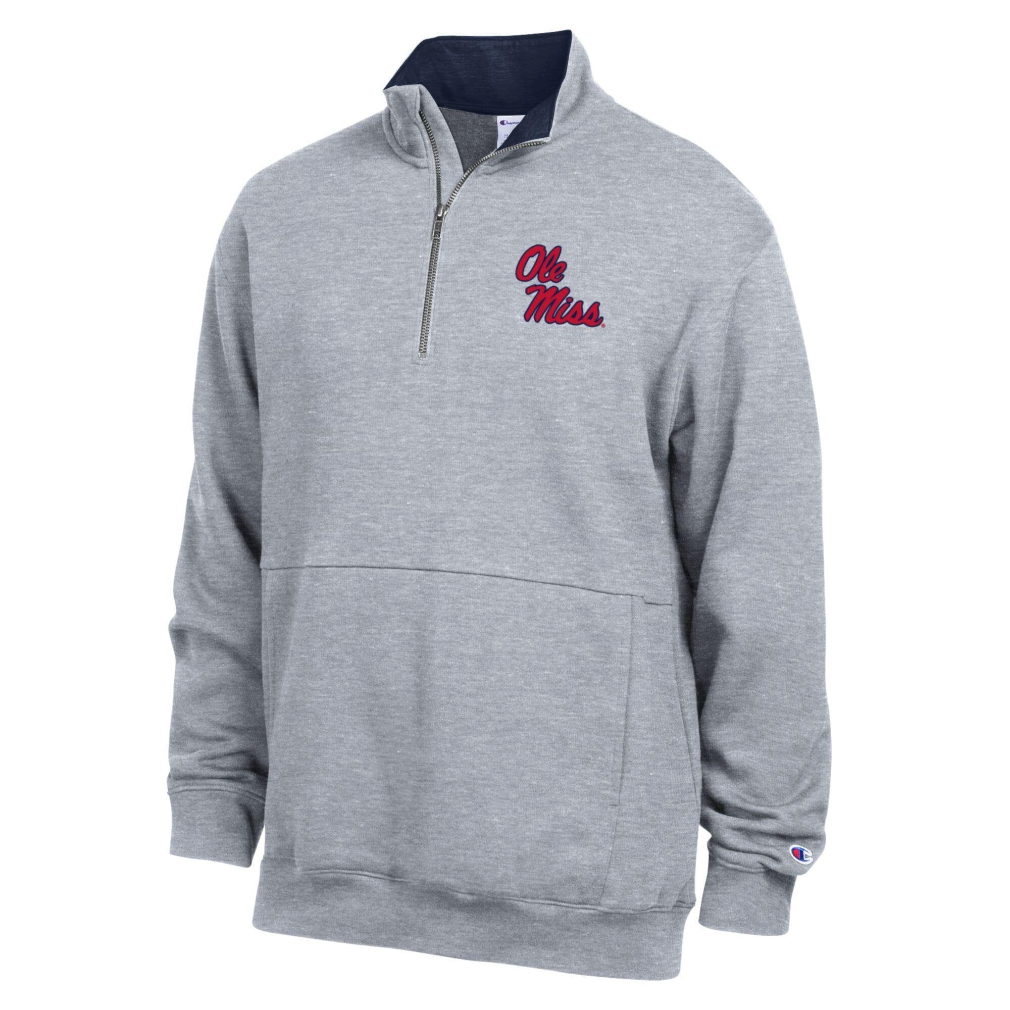Men's Champion  Heather Gray Ole Miss Rebels Fleece Quarter-Zip Pullover
