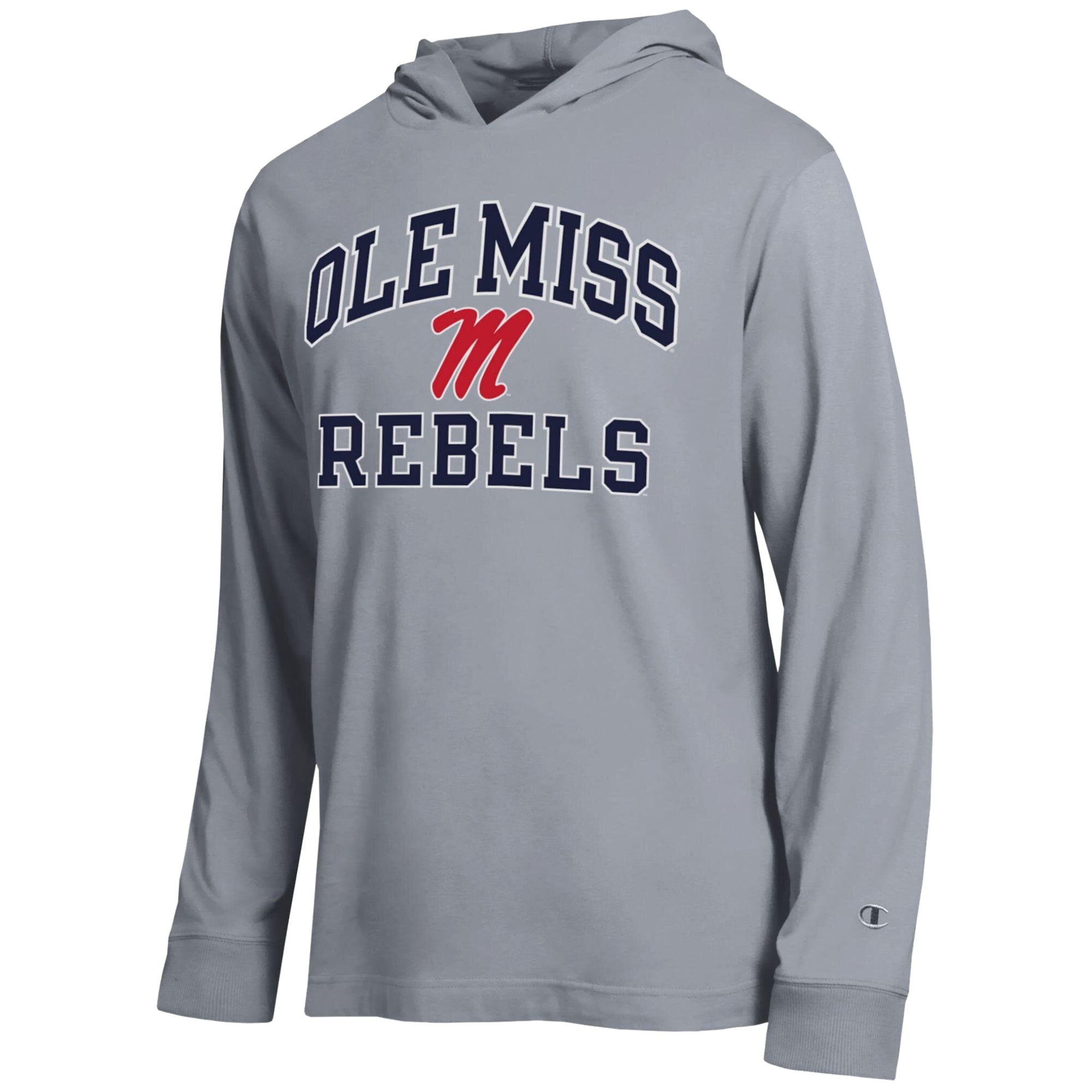 Men's Champion Heather Gray Ole Miss Rebels High Motor All-Star Long Sleeve Hooded T-Shirt