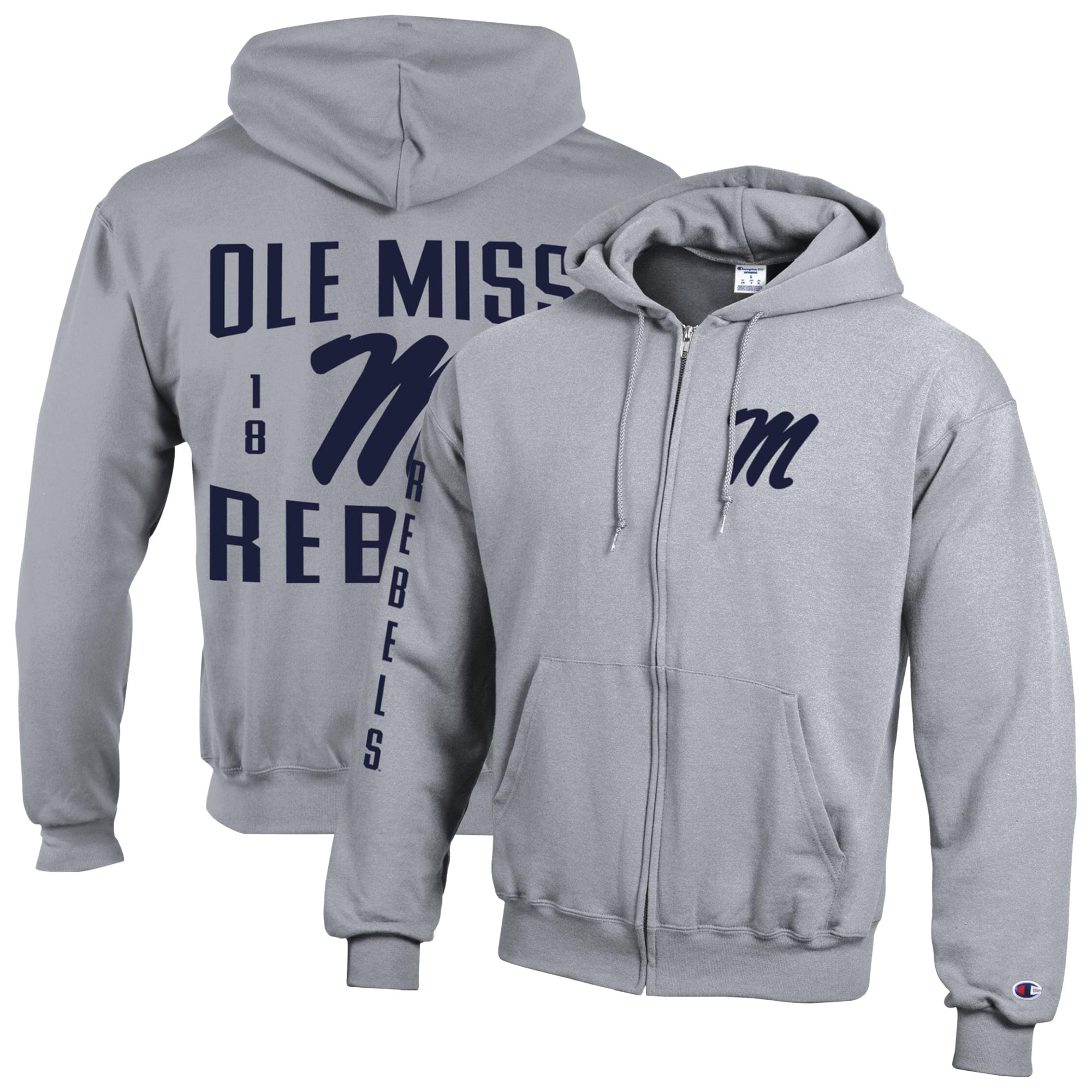 Men's Champion Heather Gray Ole Miss Rebels Varsity Powerblend Full-Zip Fleece Hoodie