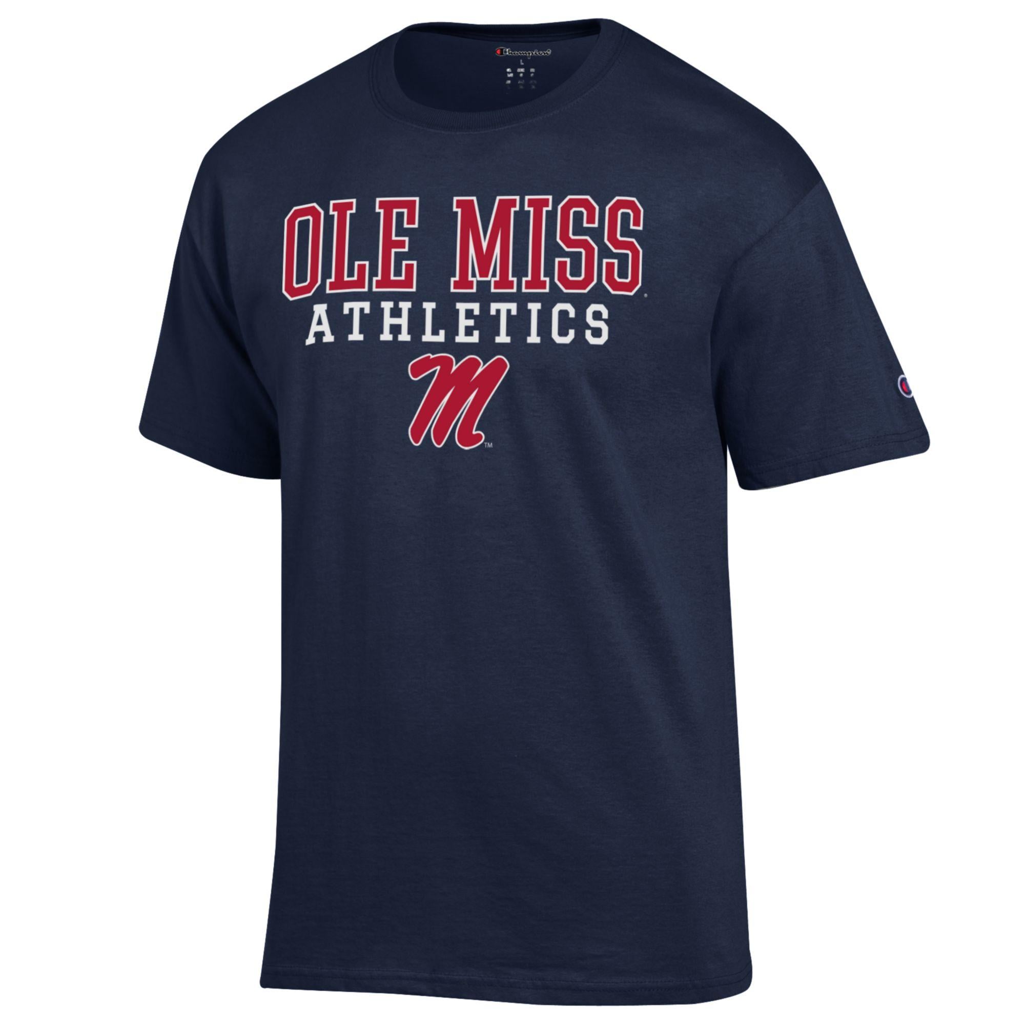 Men's Champion  Navy Ole Miss Rebels Athletics Logo Stack T-Shirt