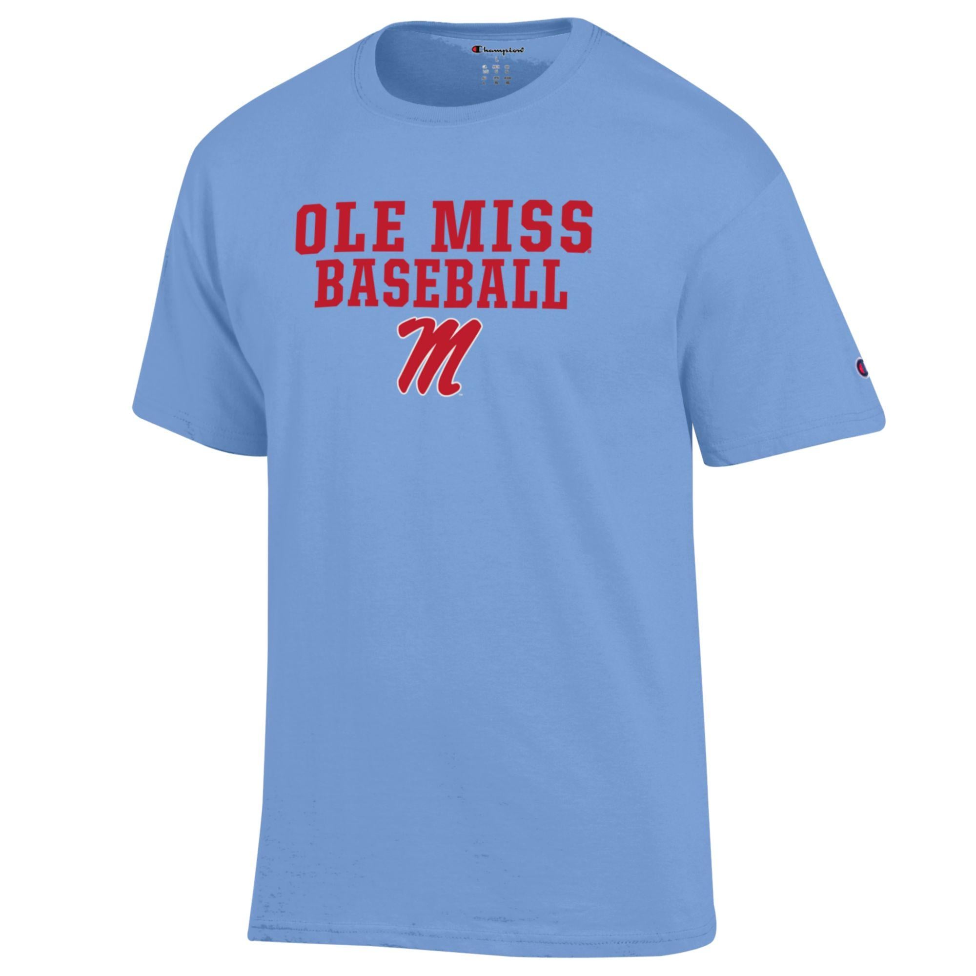 Mens CHAMPION pbl Mississippi Rebels Baseball Sport Drop SS Tee