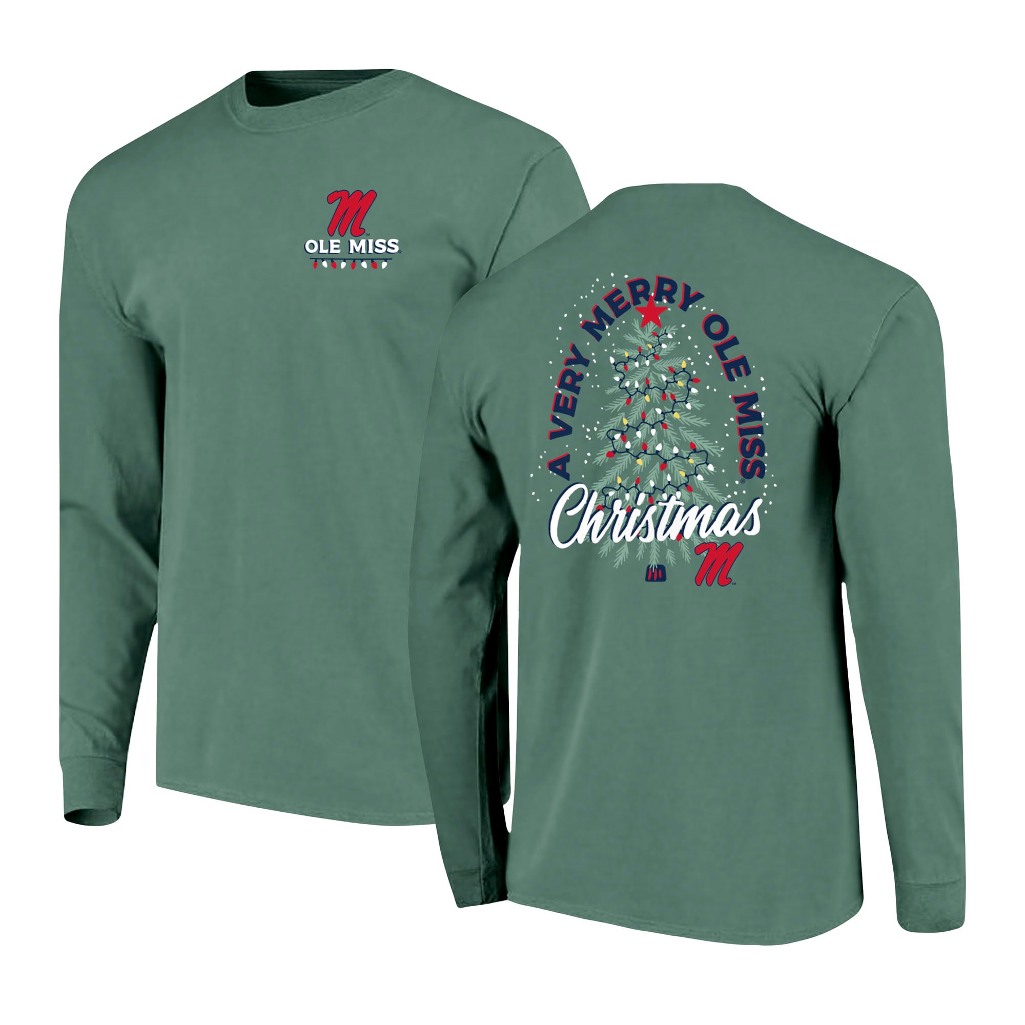 Men's Green Ole Miss Rebels Comfort Colors Merry Christmas Tree Long ...