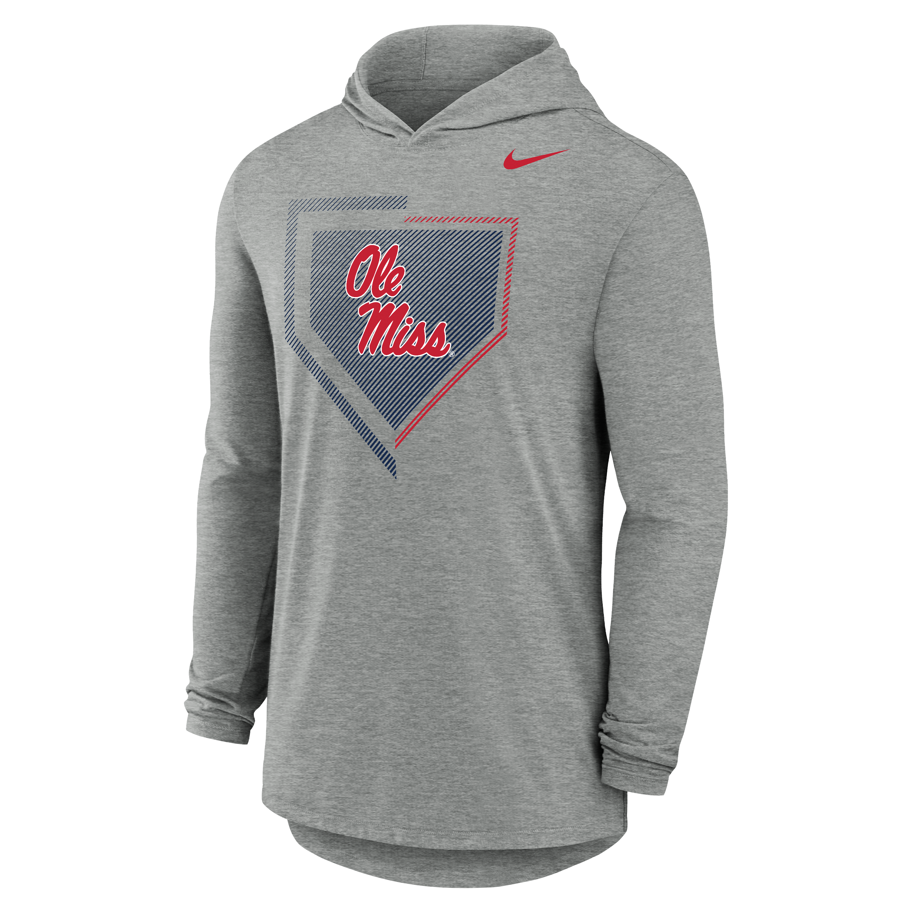 T-shirt à capuche manches longues Nike gris pour homme, Ole Miss Rebels 2026 NCAA Baseball, College World Series, Dugout