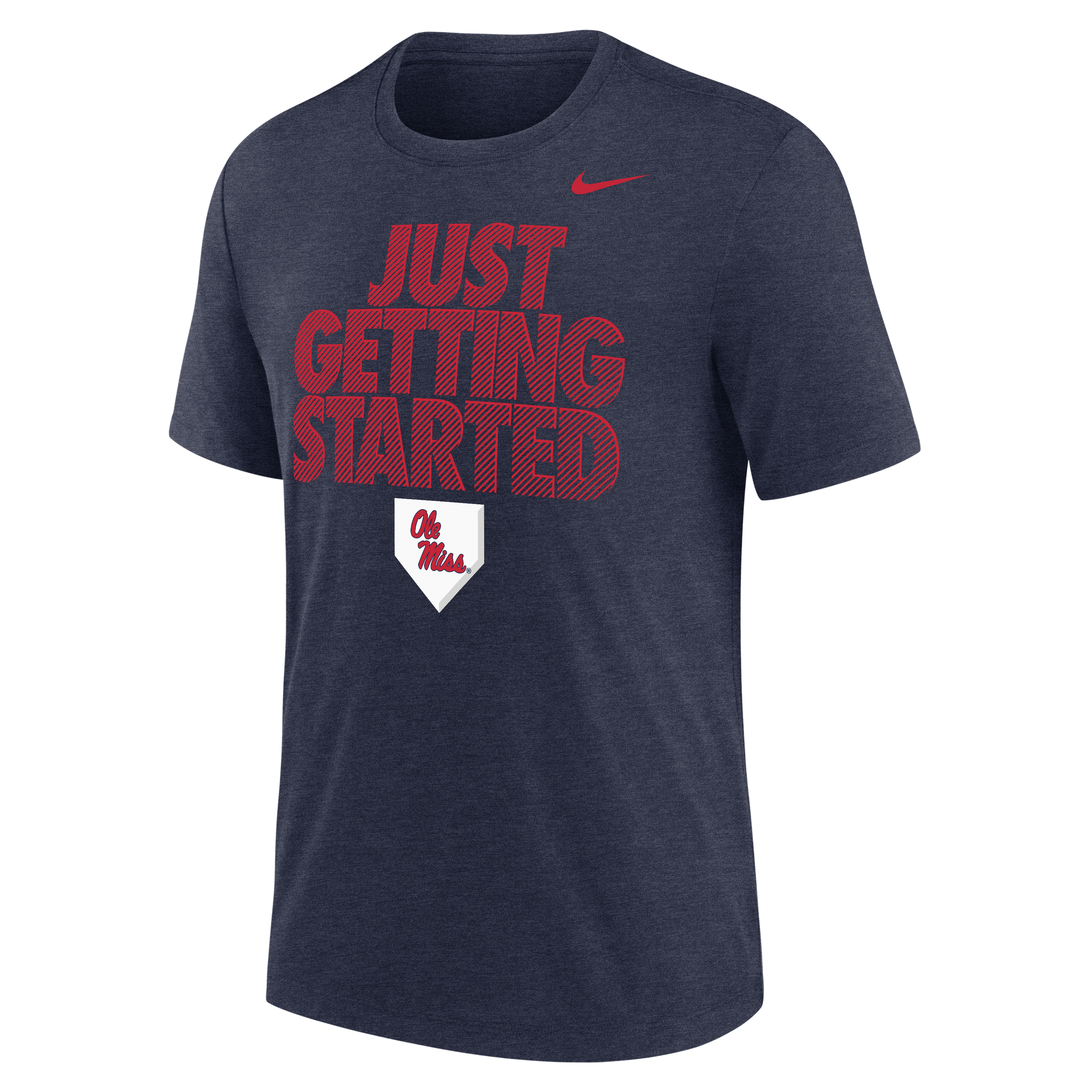T-shirt Nike Heather Navy pour homme Ole Miss Rebels 2026 NCAA Baseball Men's College World Series Dugout Tri-Blend