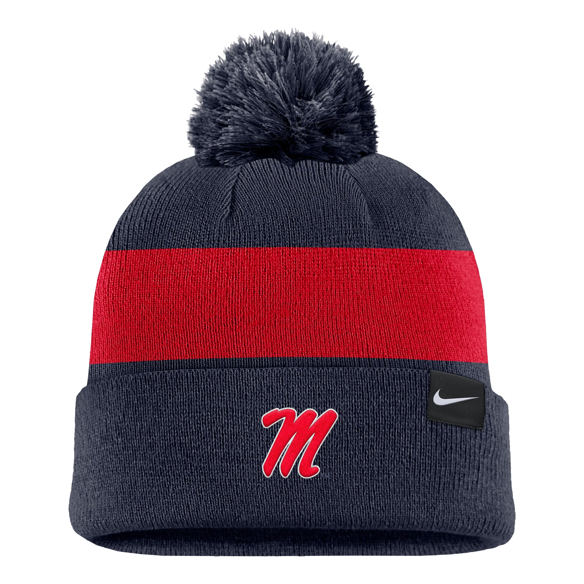 Bonnet à rayures et logo Nike Ole Miss Rebels Primetime bleu marine pour homme, avec pompon
