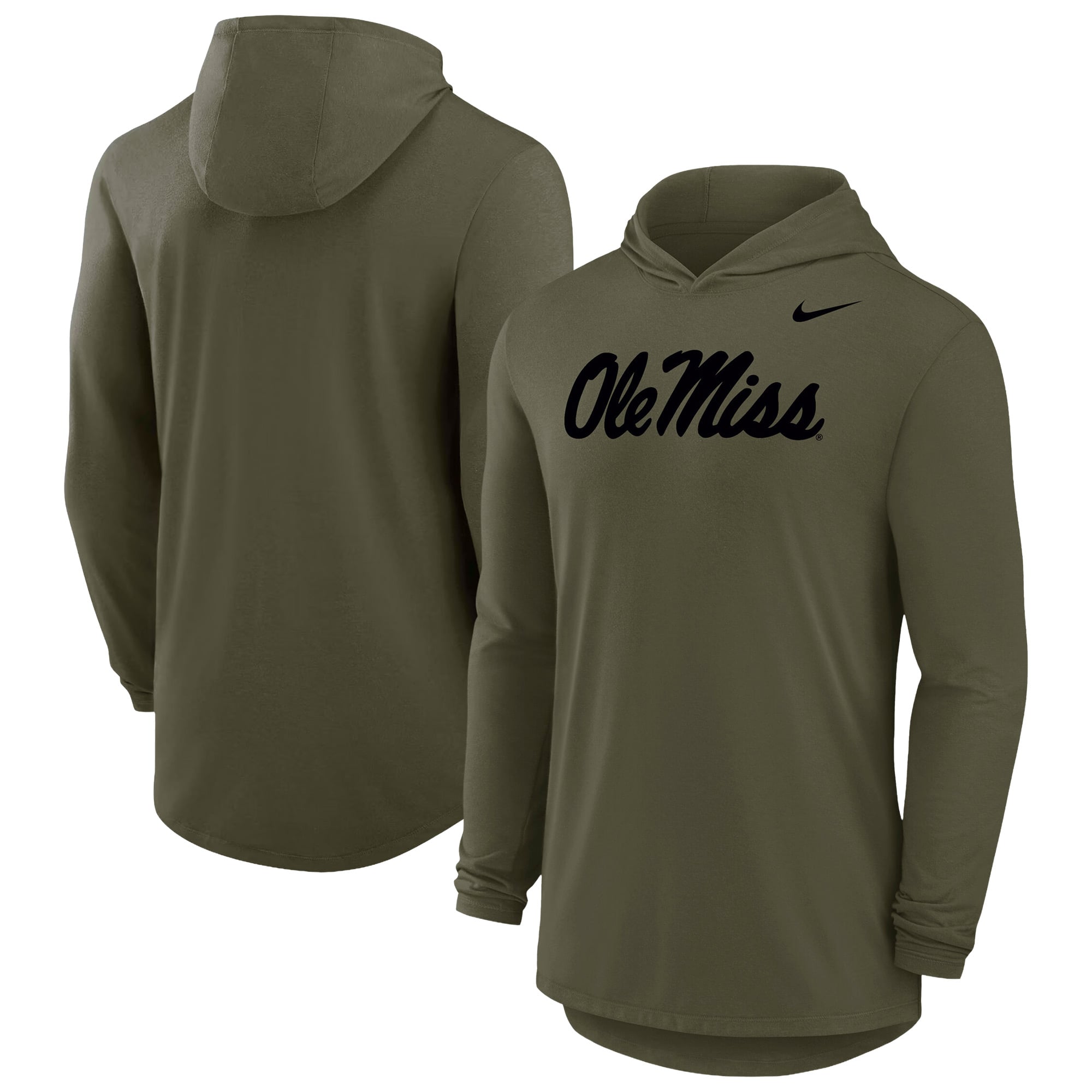 T-shirt à capuche manches longues Nike Olive Ole Miss Rebels Dri-FIT militaire pour homme