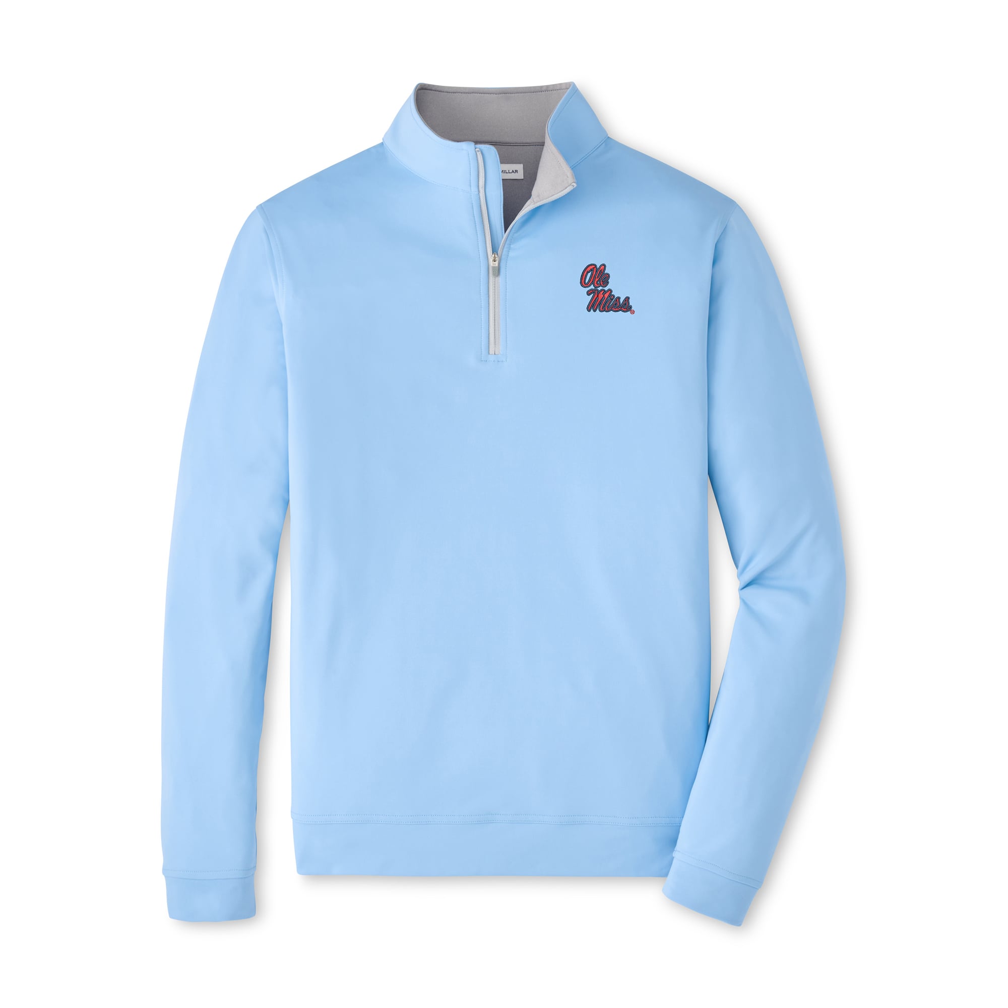 Pull à col zippé Peter Millar bleu clair Ole Miss Rebels Perth Performance pour homme