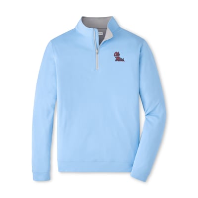 Pull-over à col zippé Peter Millar Perth Performance des Ole Miss Rebels - Bleu clair