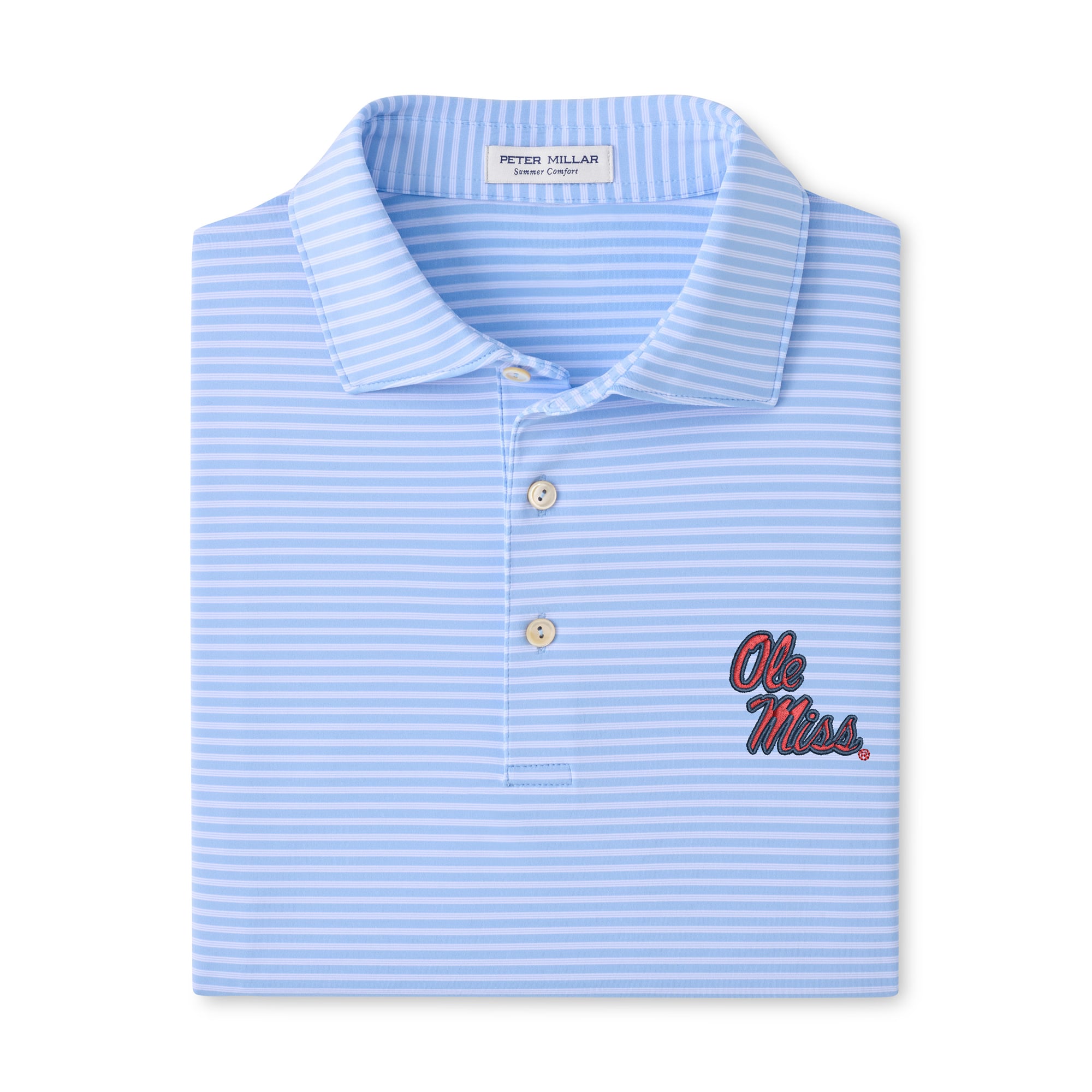 Polo rayé Peter Millar bleu clair Ole Miss Rebels Tiebreaker Performance Jersey pour homme