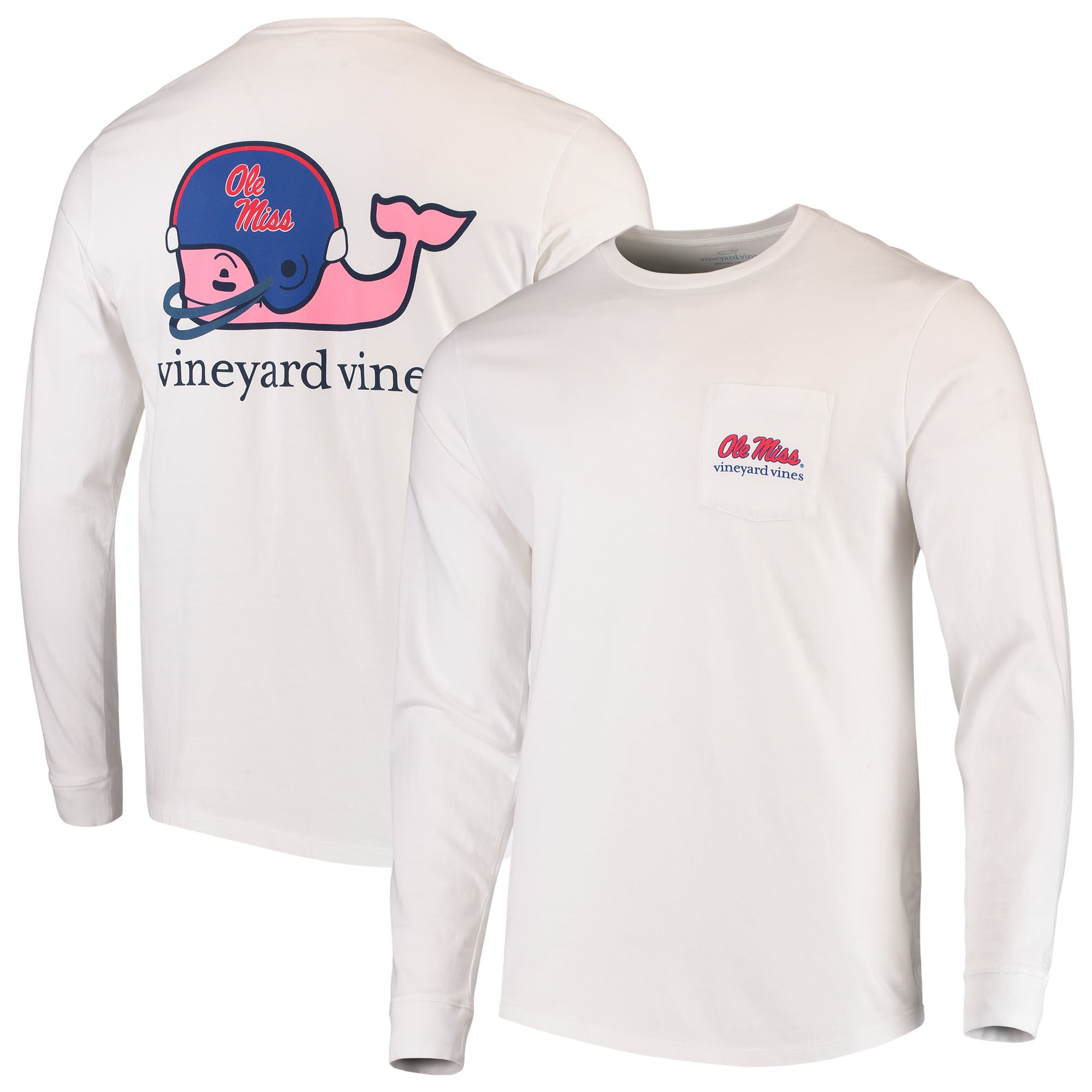 Men's Vineyard Vines White Ole Miss Rebels Pocket Long Sleeve T-Shirt