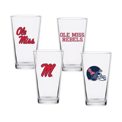 Ensemble de quatre verres à bière de collection Ole Miss Rebels de 473 ml (16 oz).