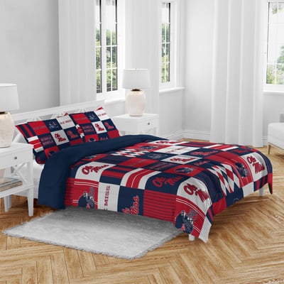 Ole Miss Rebels Pegasus Patchwork Plaid Three-Piece Full/Queen Bed in a Bag Set