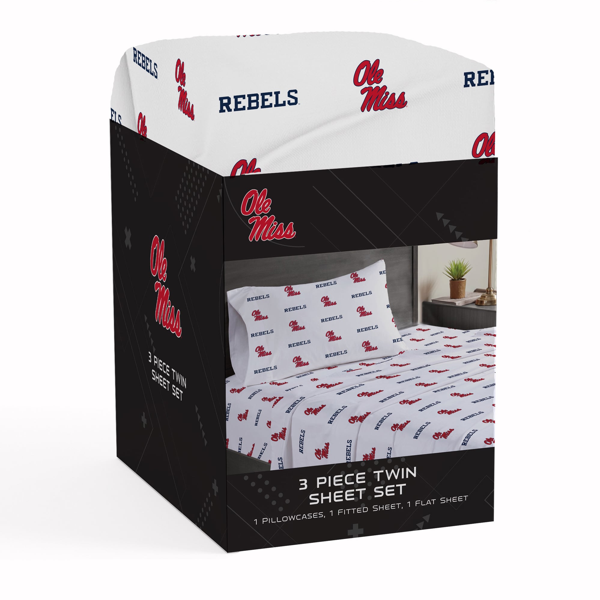 Pegasus Ole Miss Rebels Three-Piece Twin Sheet Set