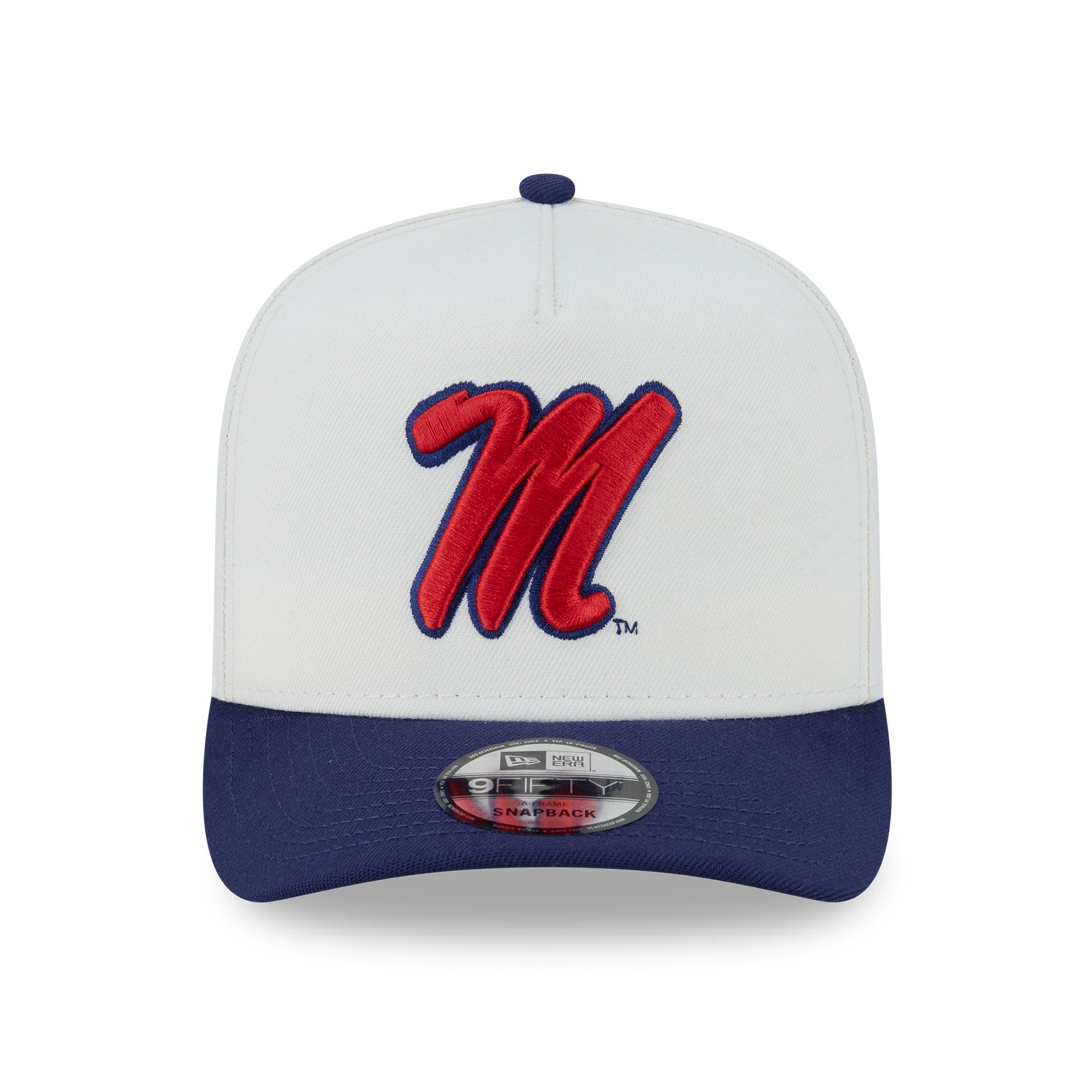 Casquette unisexe New Era blanche/marine Ole Miss Rebels 9FIFTY à fermeture snapback A-Frame
