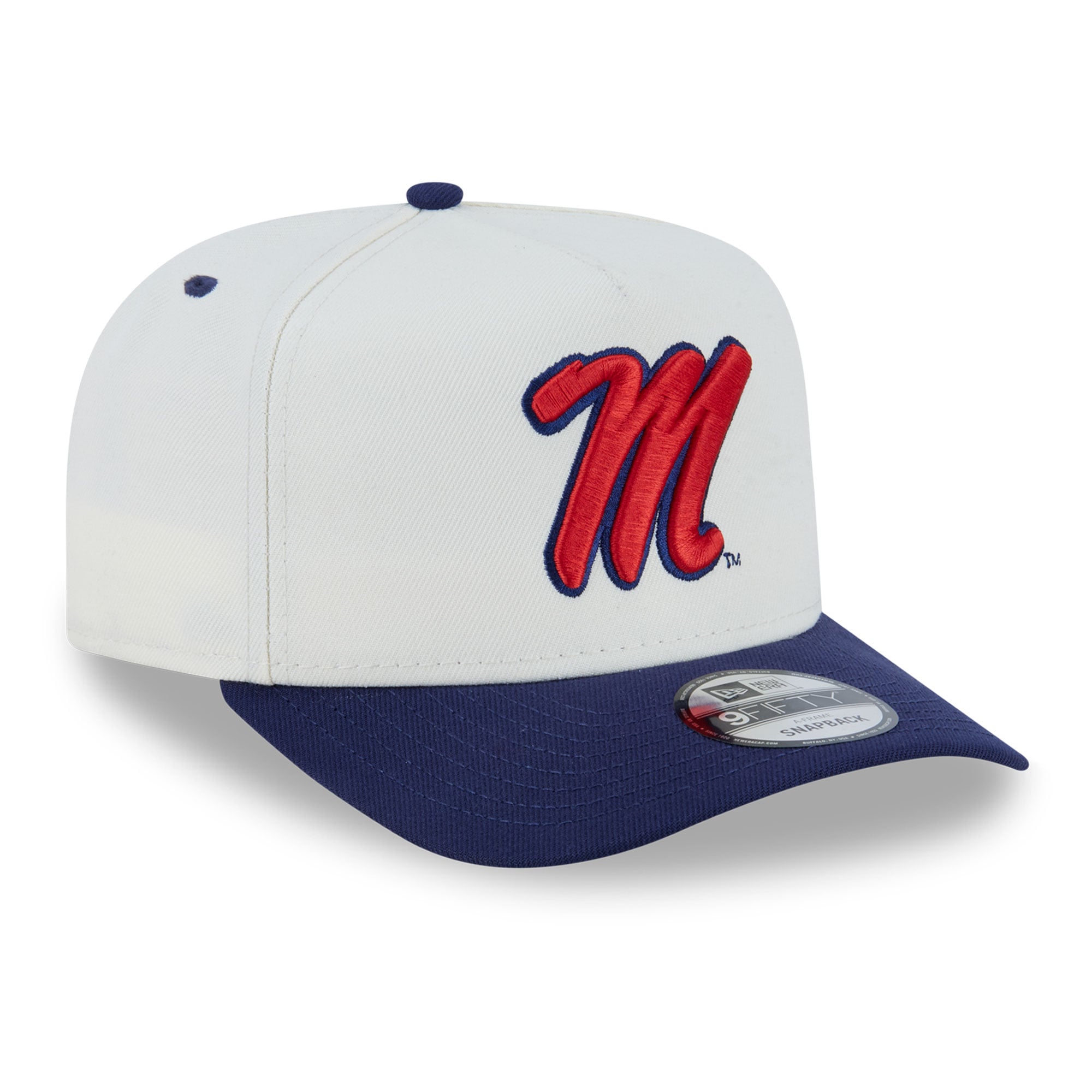 Casquette unisexe New Era blanche/marine Ole Miss Rebels 9FIFTY à fermeture snapback A-Frame