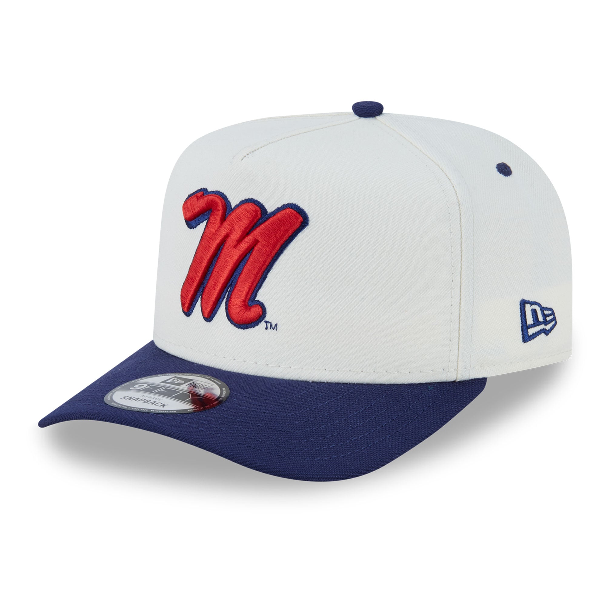 Casquette unisexe New Era blanche/marine Ole Miss Rebels 9FIFTY à fermeture snapback A-Frame