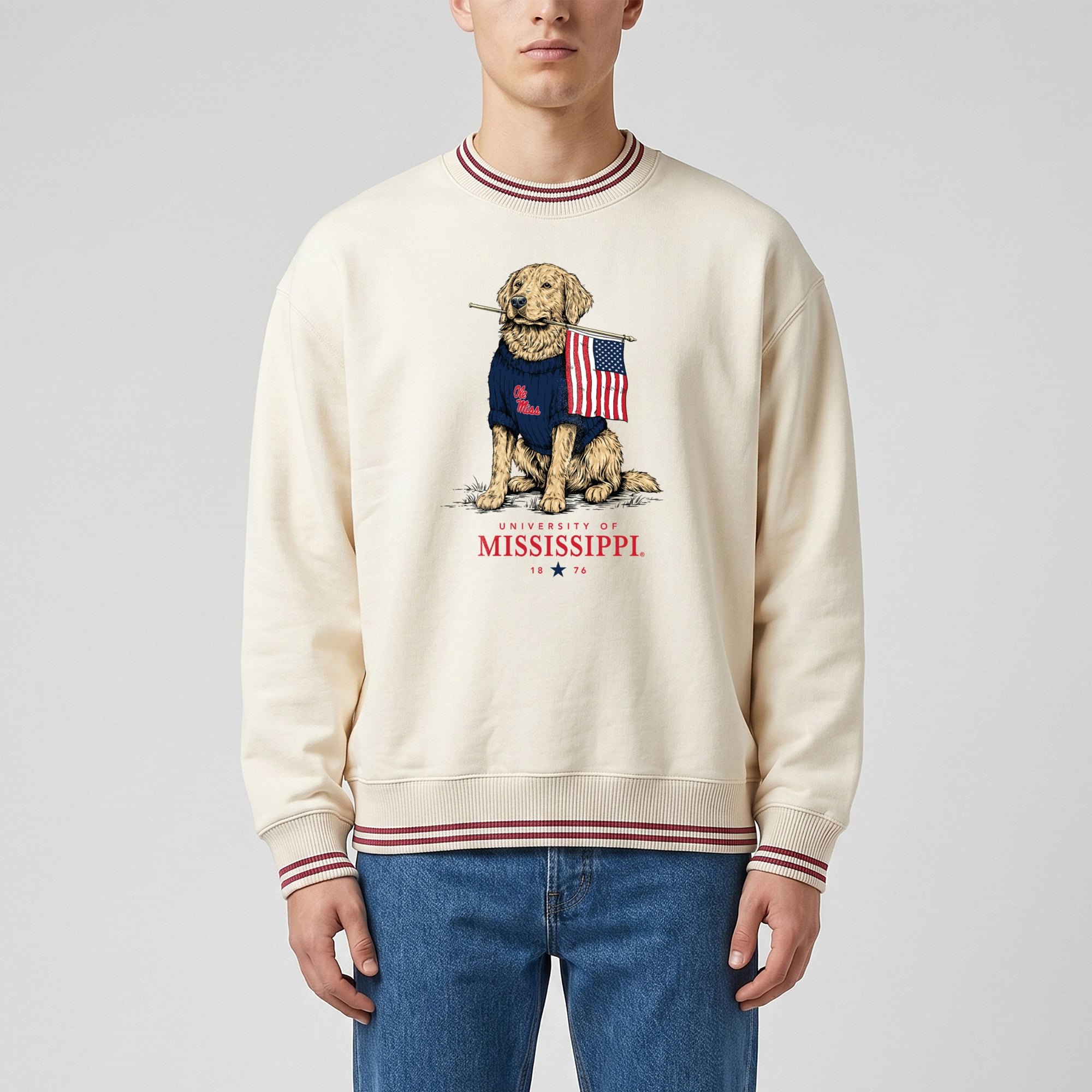 Unisex Uscape Apparel Cream Ole Miss Rebels Americana Good Boy Ribbed Premium Sweatshirt