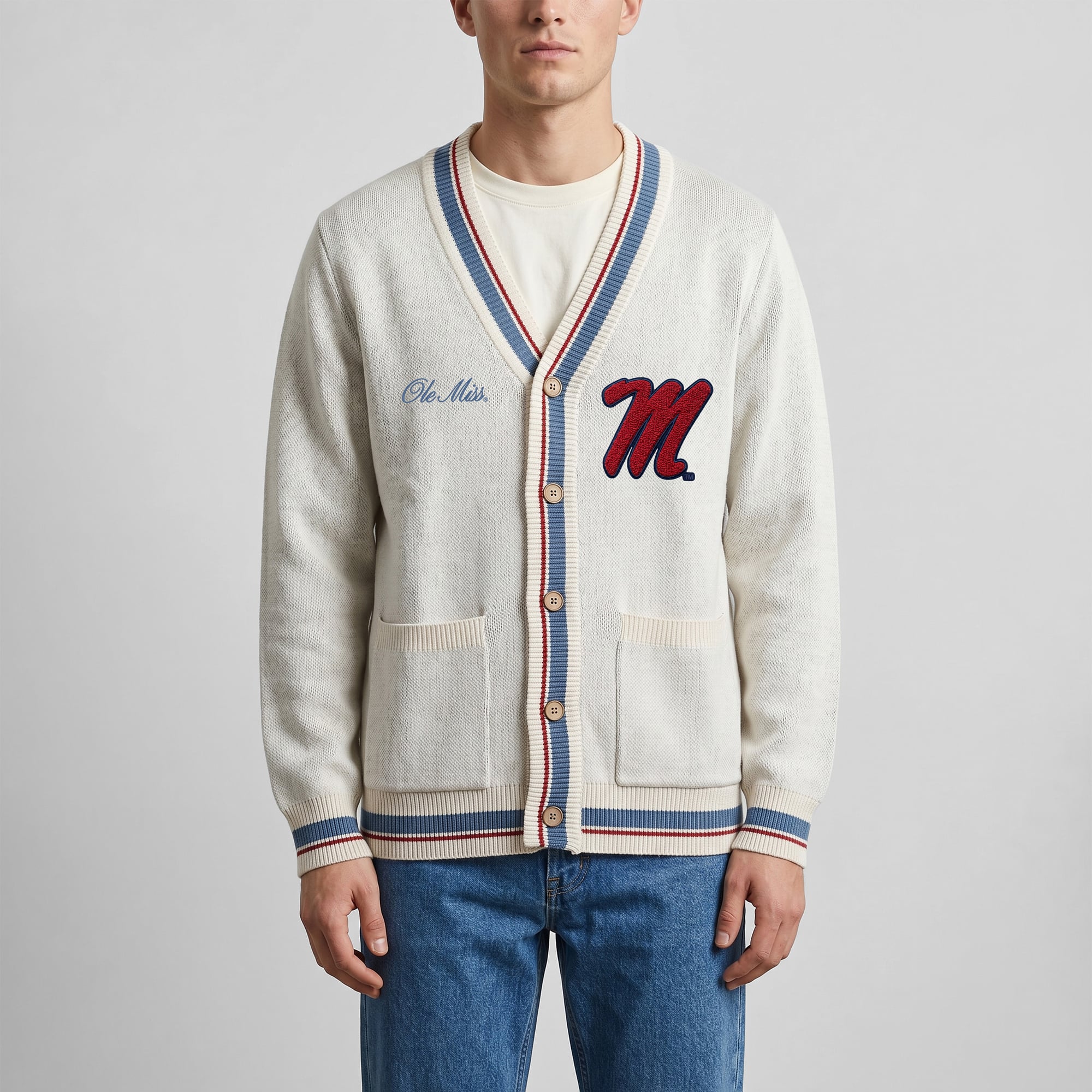 Unisex Uscape Apparel Natural Ole Miss Rebels Americana Striped Full-Button Cardigan
