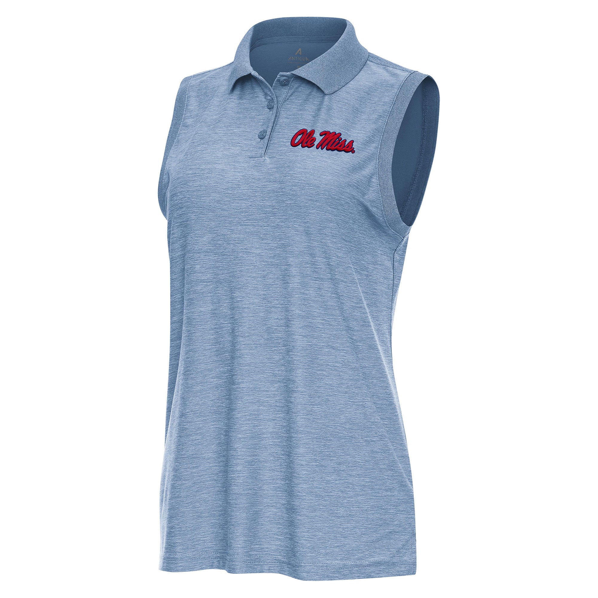 Women's Antigua Heather Powder Blue Ole Miss Rebels Recap Sleeveless Polo