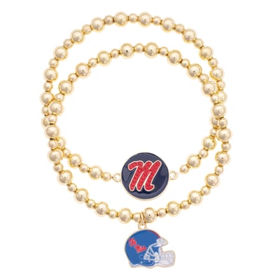 Ole Miss Rebels CANVAS Style Women's Stretch Ball Bead Bracelet Set of Two