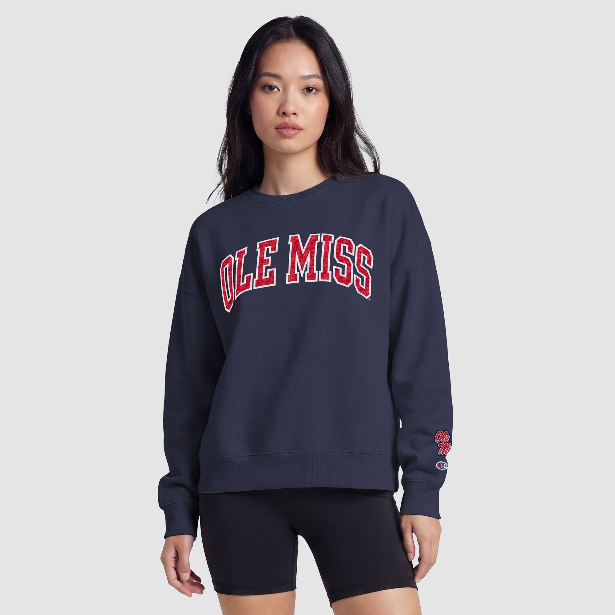 Women's Champion Navy Ole Miss Rebels Fleece Crew Sweatshirt