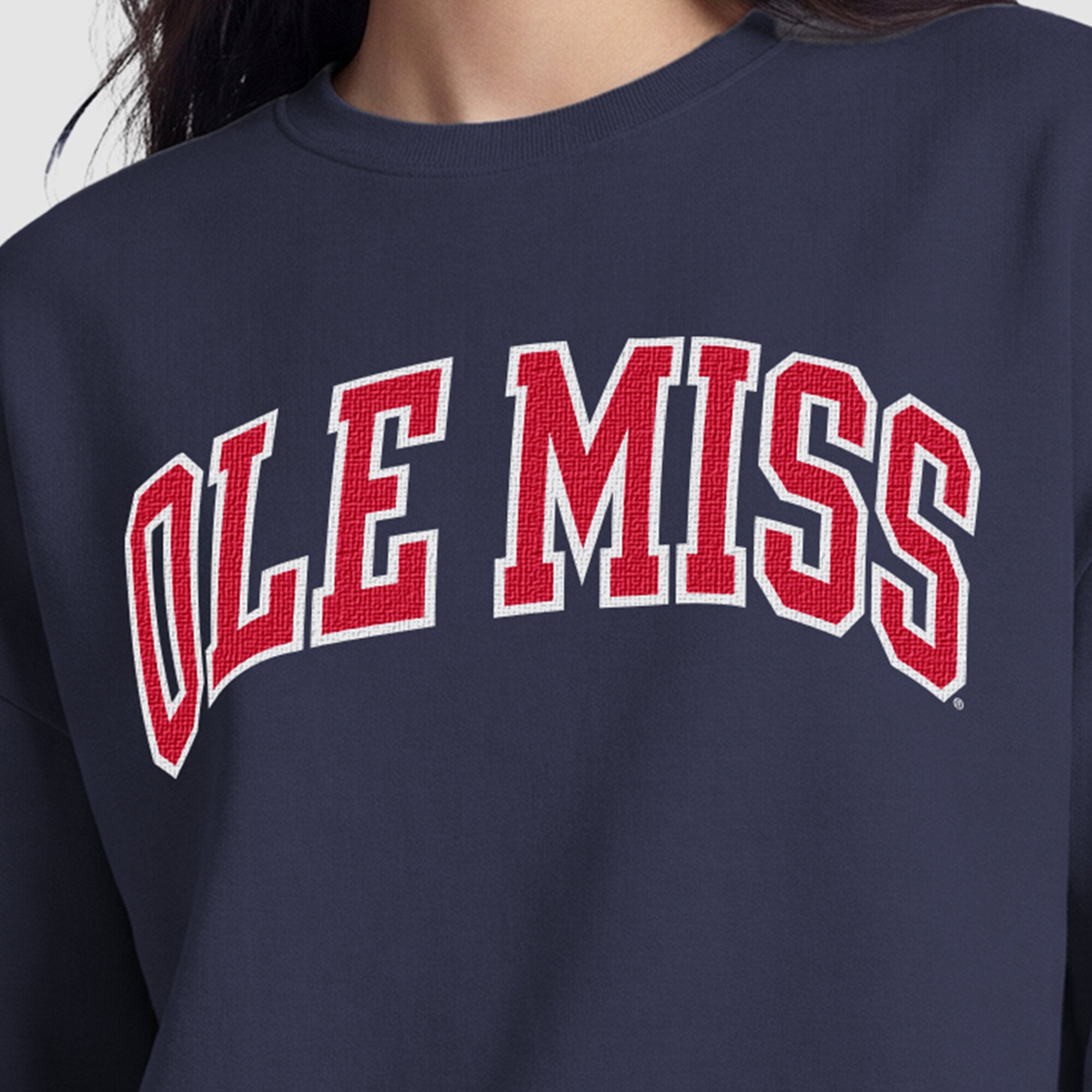 Women's Champion Navy Ole Miss Rebels Fleece Crew Sweatshirt