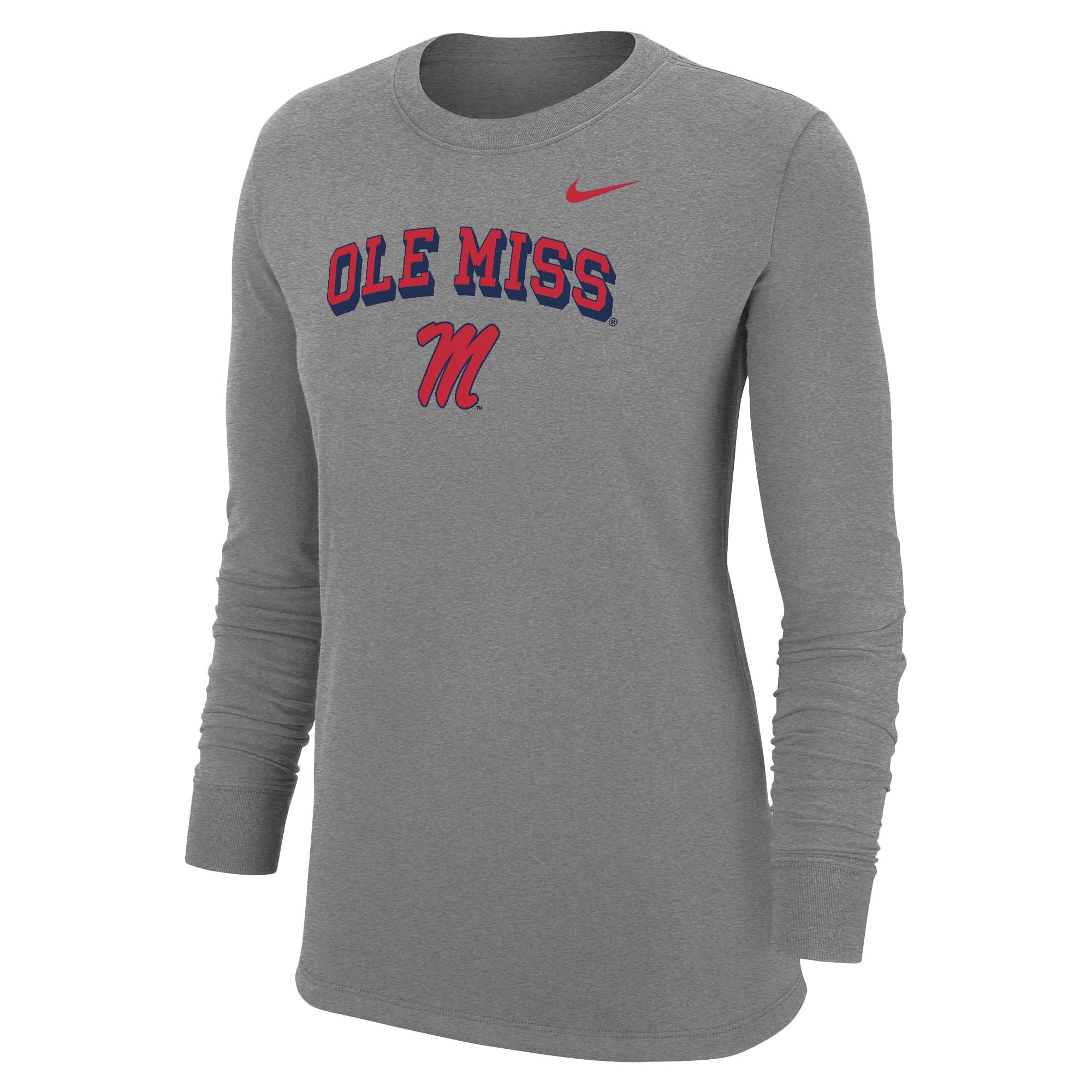Women's Nike Heather Gray Ole Miss Rebels Core Long Sleeve T-Shirt