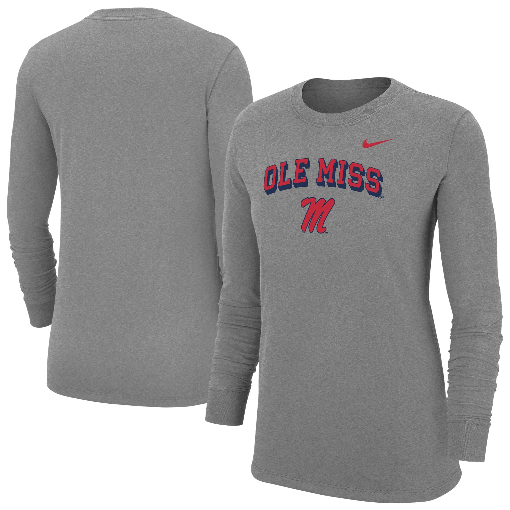 Women's Nike Heather Gray Ole Miss Rebels Core Long Sleeve T-Shirt