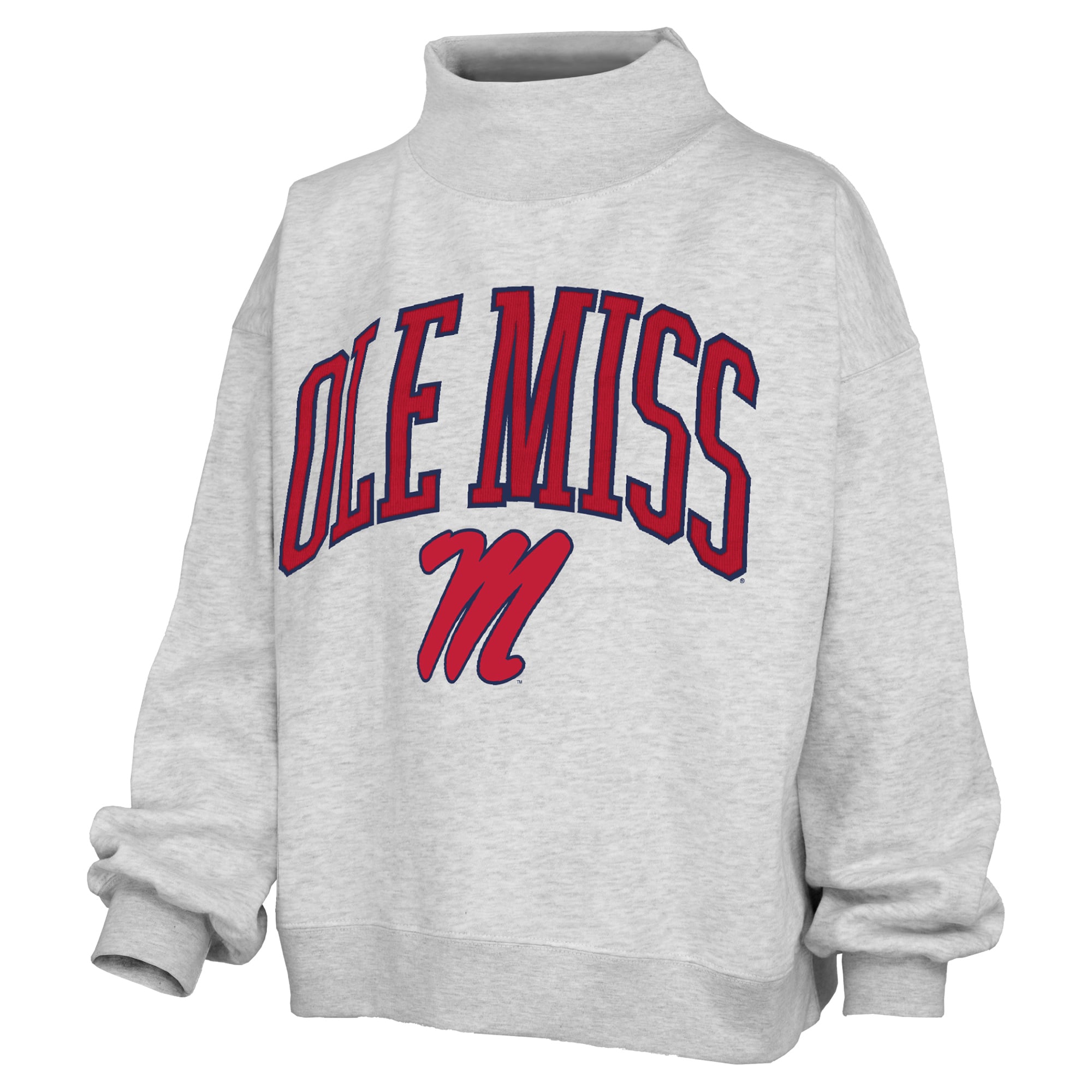 Women's Pressbox Gray Ole Miss Rebels Nelson Texture Lingo Mock Neck Fleece Sweatshirt