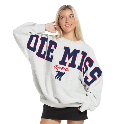 Sweat-shirt oversize en flanelle pour femme Ole Miss Rebels Pressbox - Gris chiné