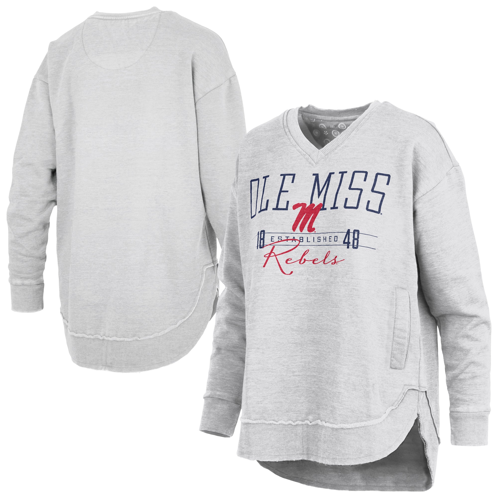 Women's Pressbox Heather Gray Ole Miss Rebels Marcus East Hall Poncho V-Neck Sweatshirt