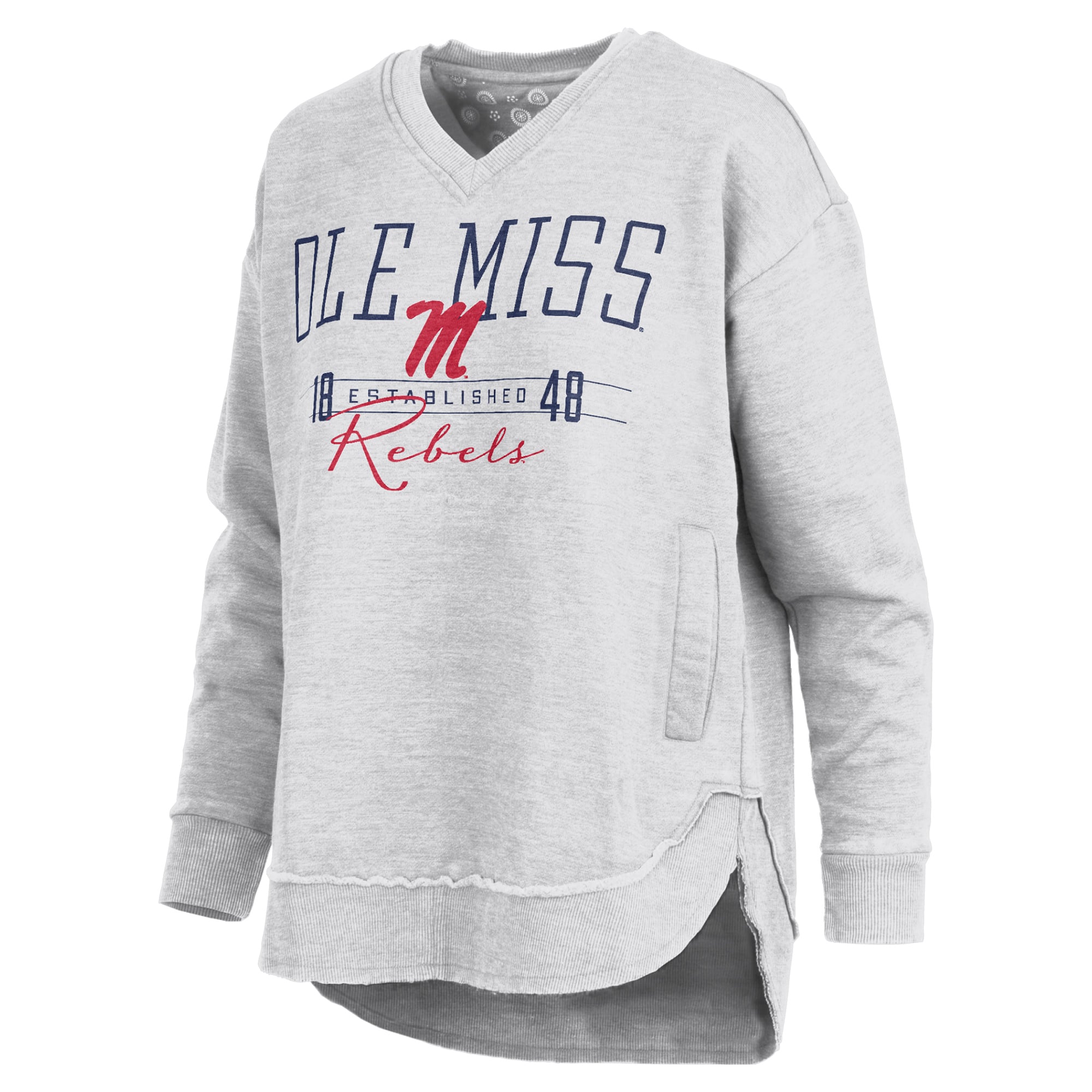 Women's Pressbox Heather Gray Ole Miss Rebels Marcus East Hall Poncho V-Neck Sweatshirt