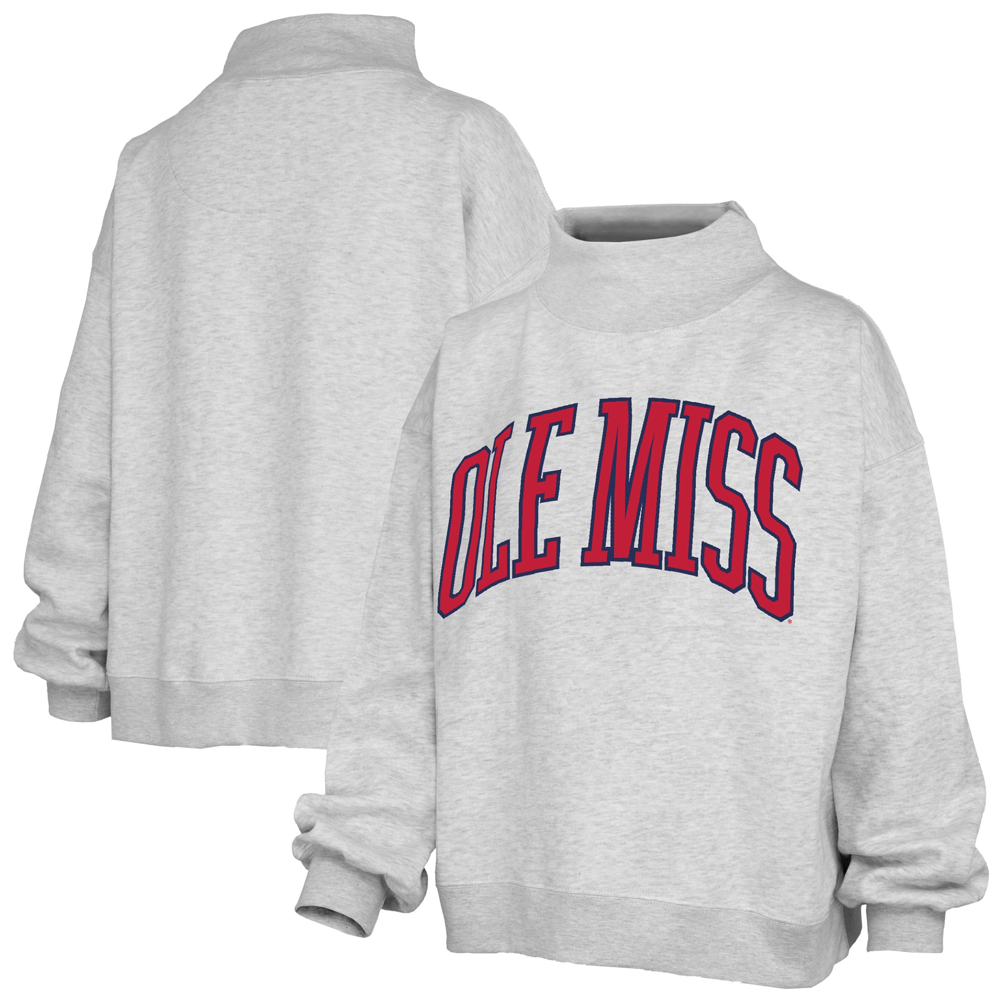 Women's Pressbox Heather Gray Ole Miss Rebels Oversized Nelson Mock Neck Sweatshirt