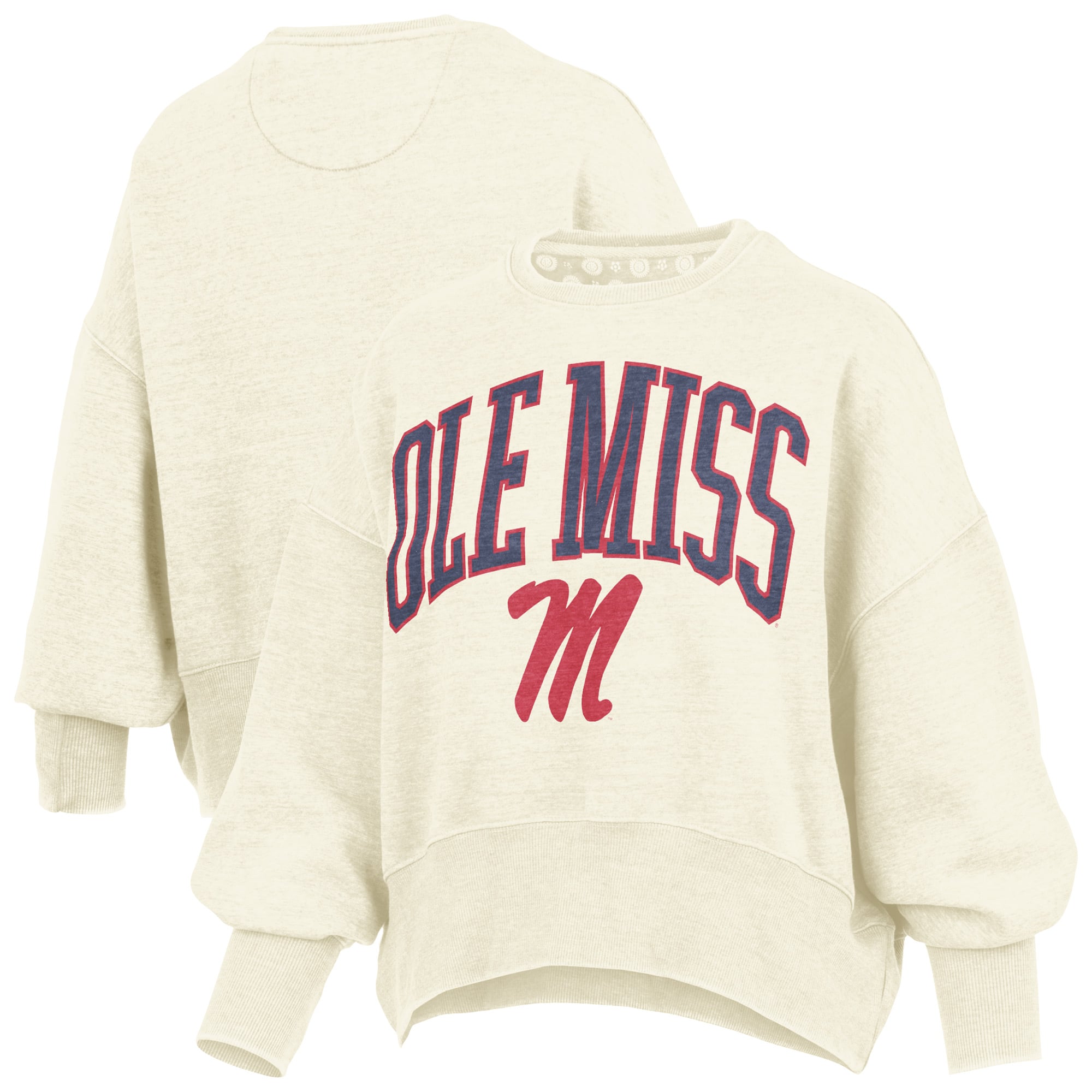 Women's Pressbox Natural Ole Miss Rebels Oversized Waist-Length Crewneck Sweatshirt